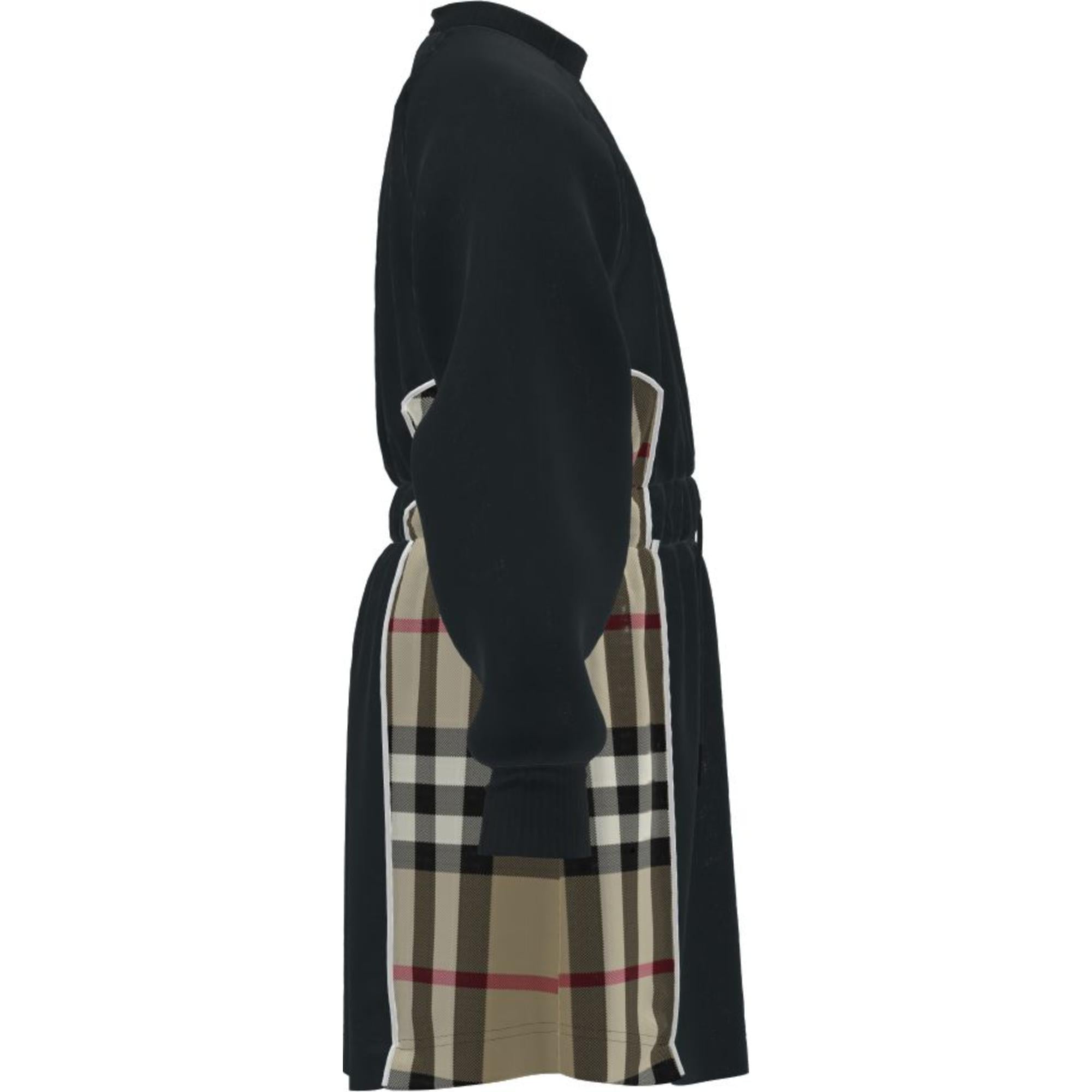 롱 슬리브 체크 패널 코튼 드레스