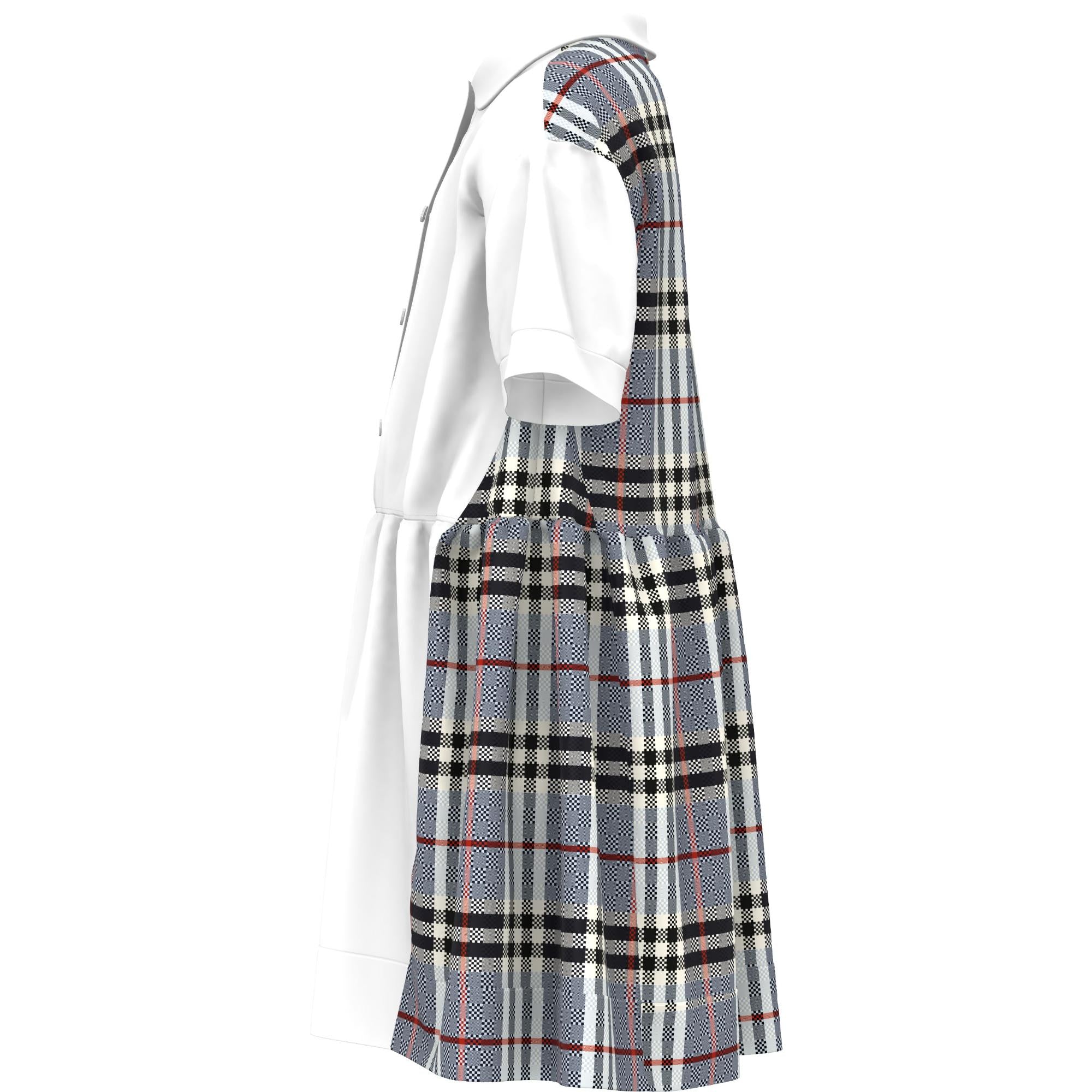 체커보드 패널 스트레치 코튼 폴로셔츠 드레스