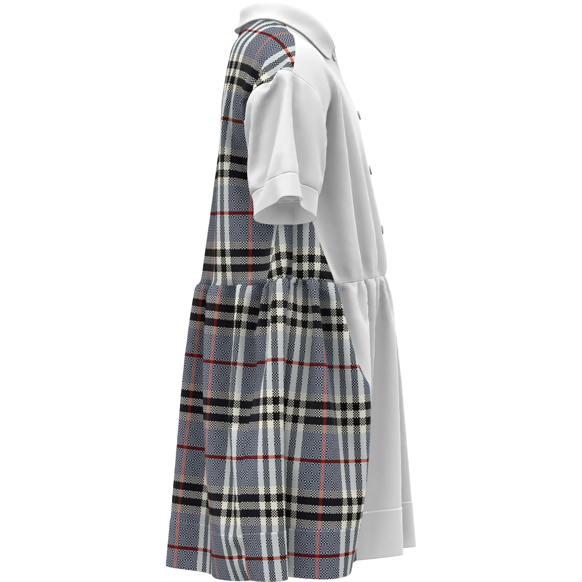 체커보드 패널 스트레치 코튼 폴로셔츠 드레스