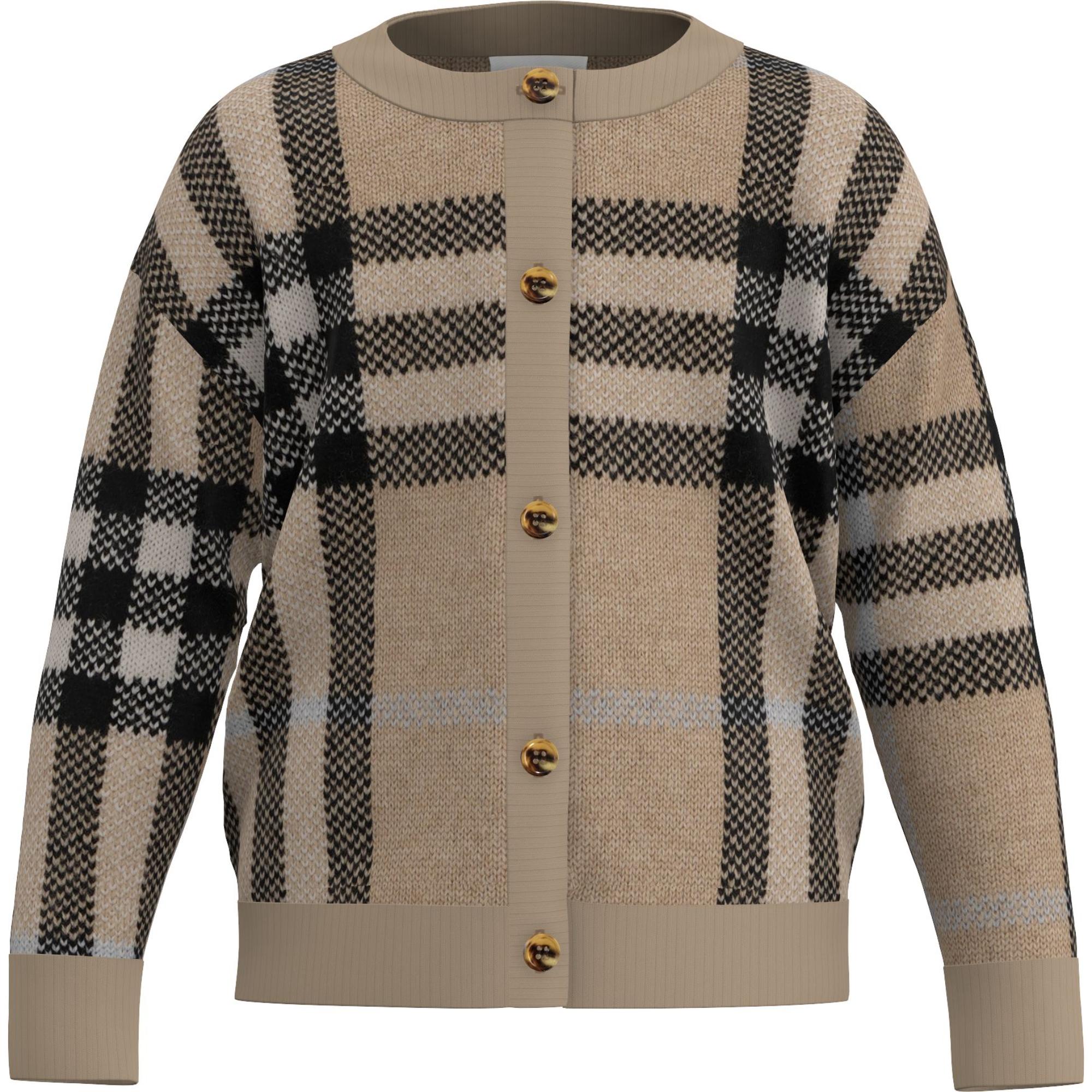 체크 울 캐시미어 블렌드 자카드 카디건