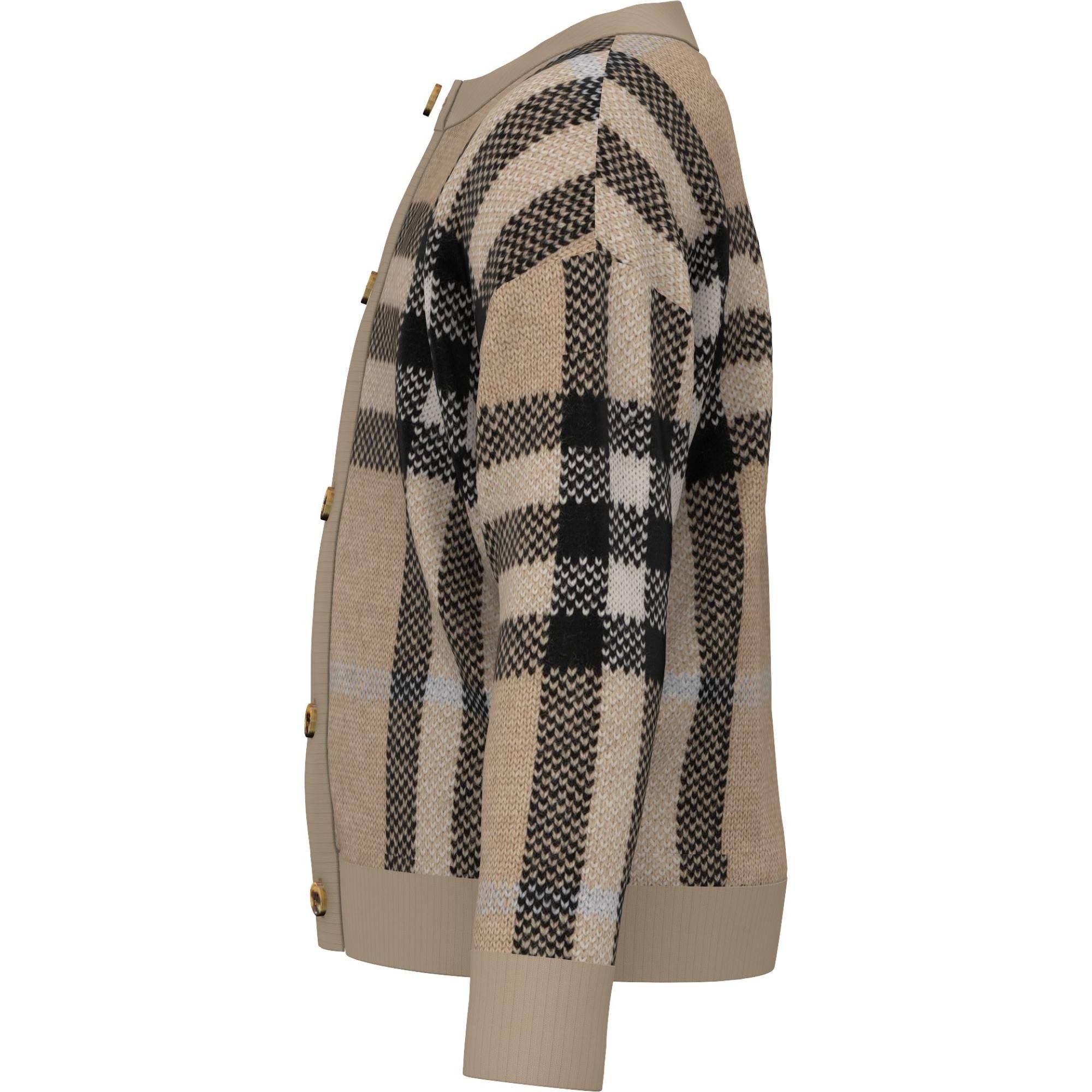 체크 울 캐시미어 블렌드 자카드 카디건