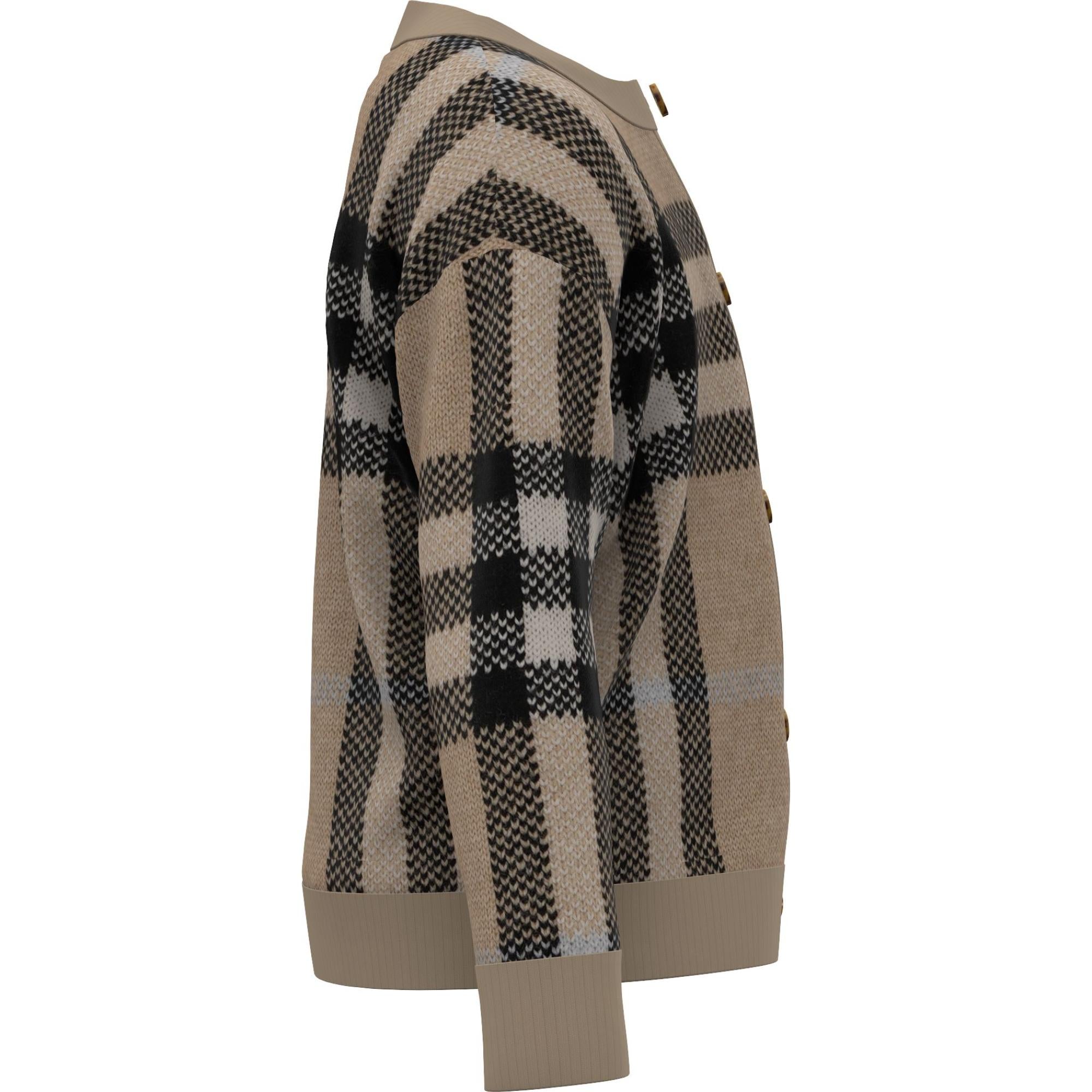 체크 울 캐시미어 블렌드 자카드 카디건