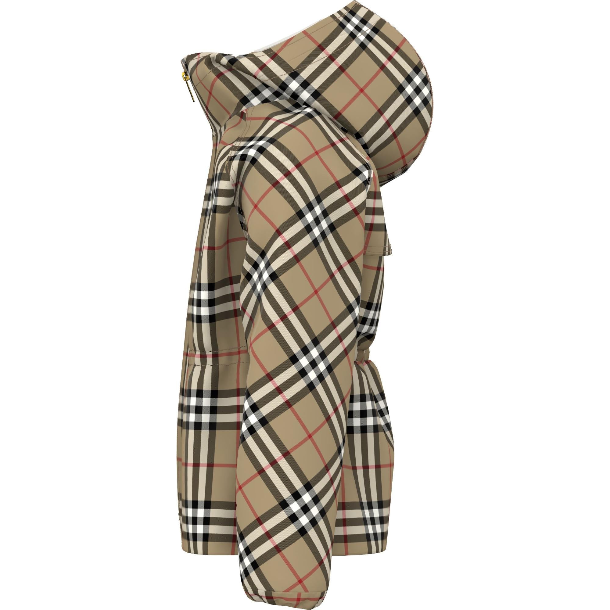 빈티지 체크 코튼 후드 재킷