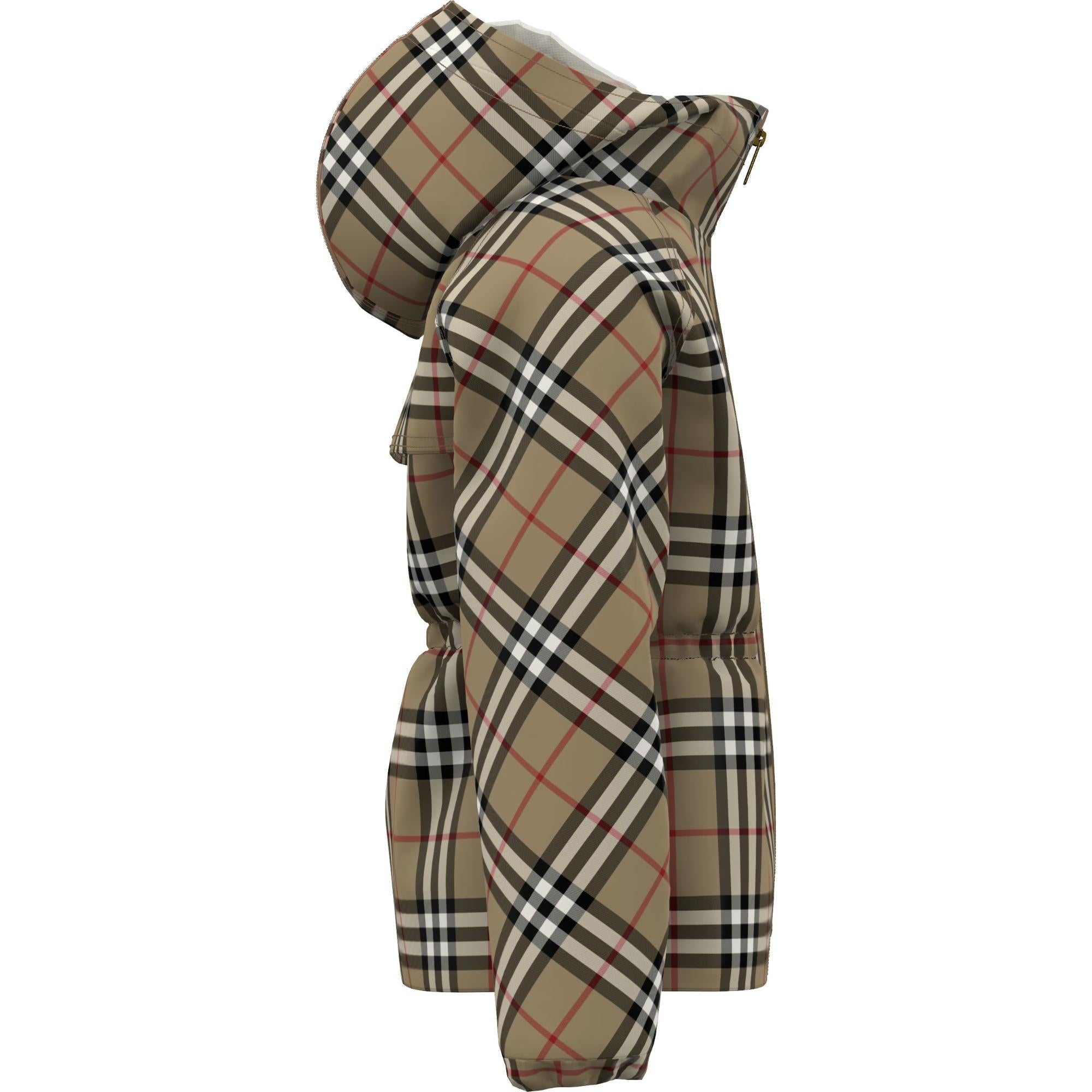 빈티지 체크 코튼 후드 재킷