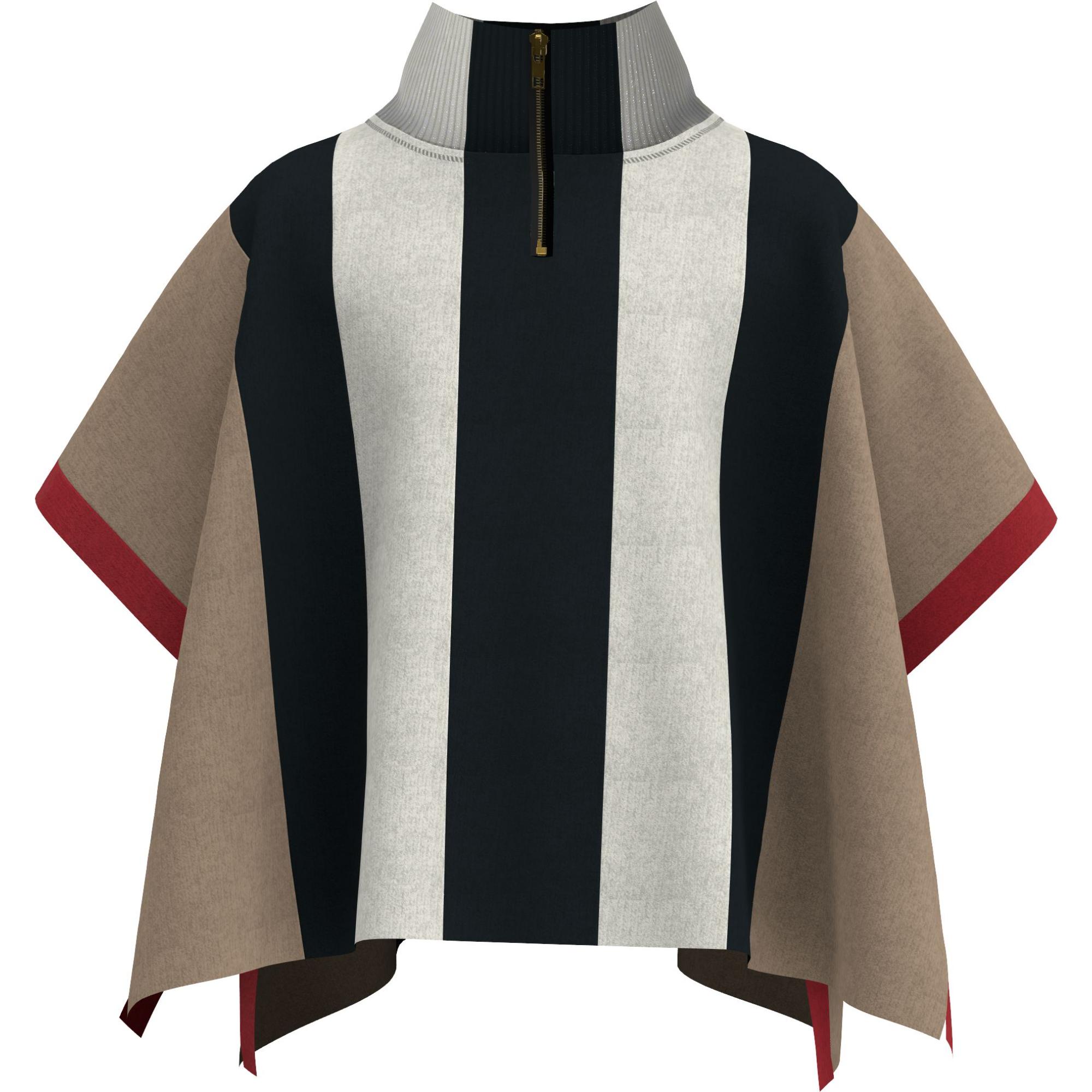 스트라이프 울 지퍼 프런트 케이프