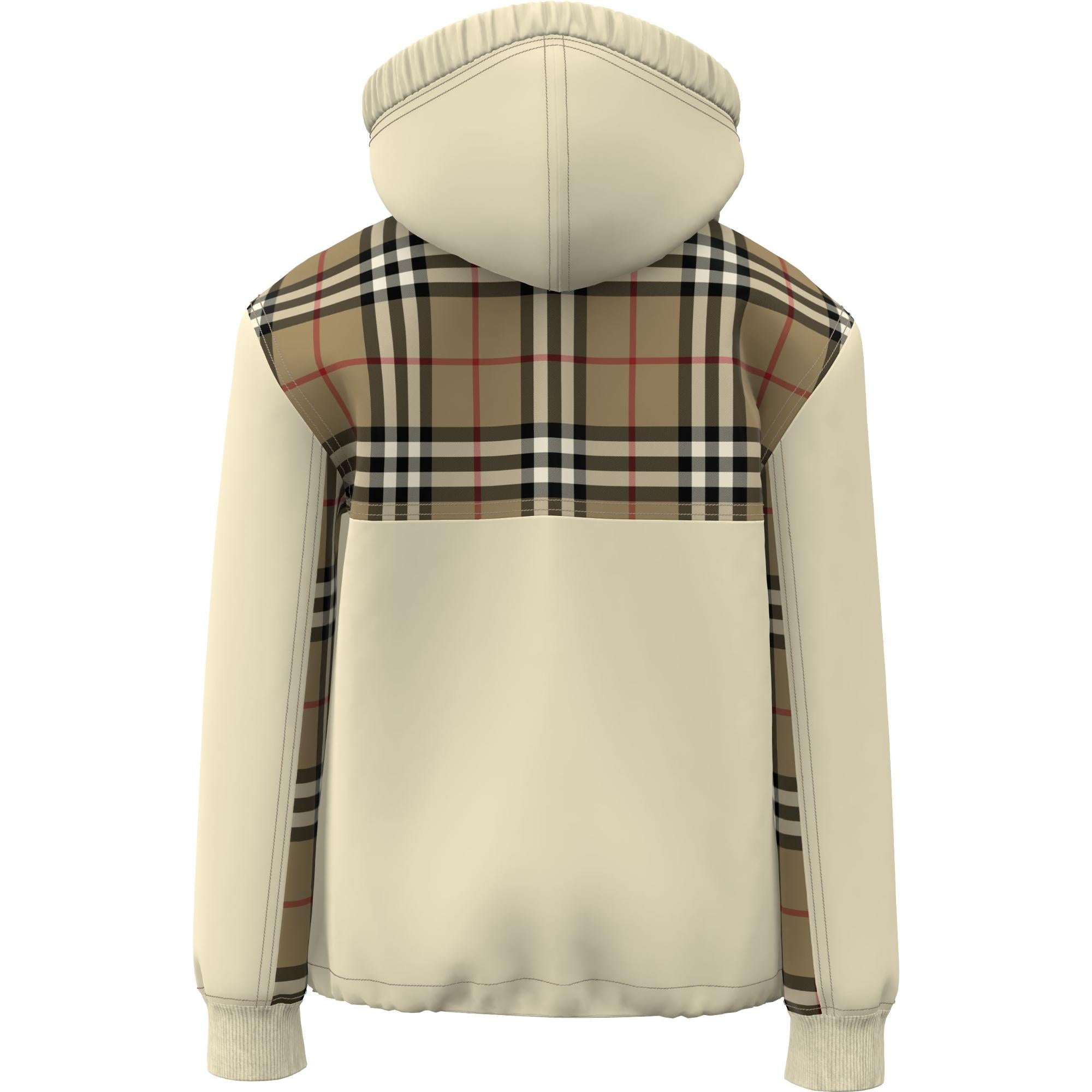 체크 패널 코튼 블렌드 후드 재킷