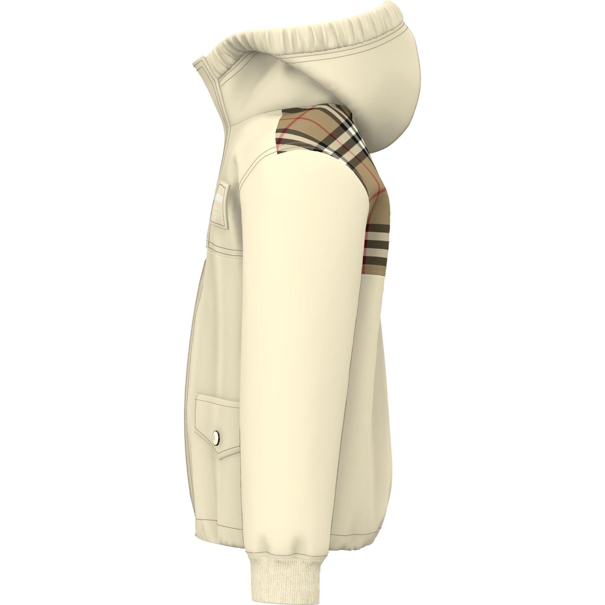 체크 패널 코튼 블렌드 후드 재킷