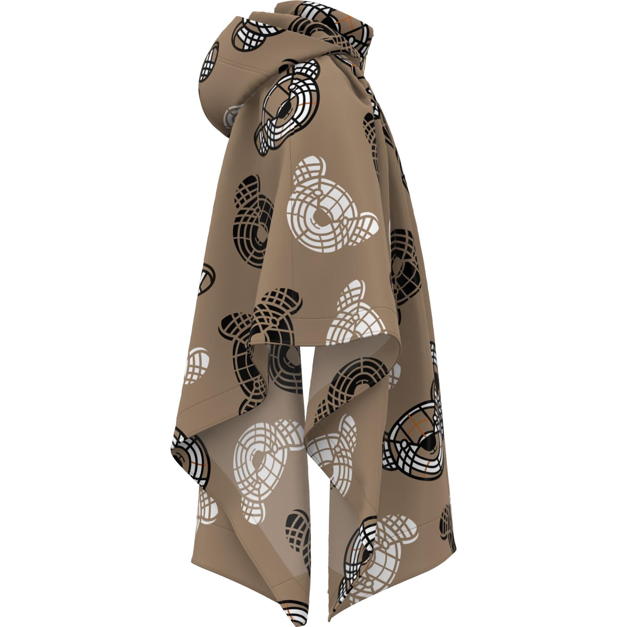 디태처블 후드 토마스 베어 프린트 케이프