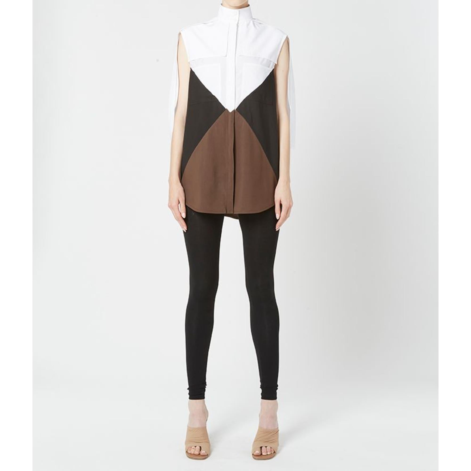 케이프 디테일 지오메트릭 인타르시아 슬리브리스 셔츠