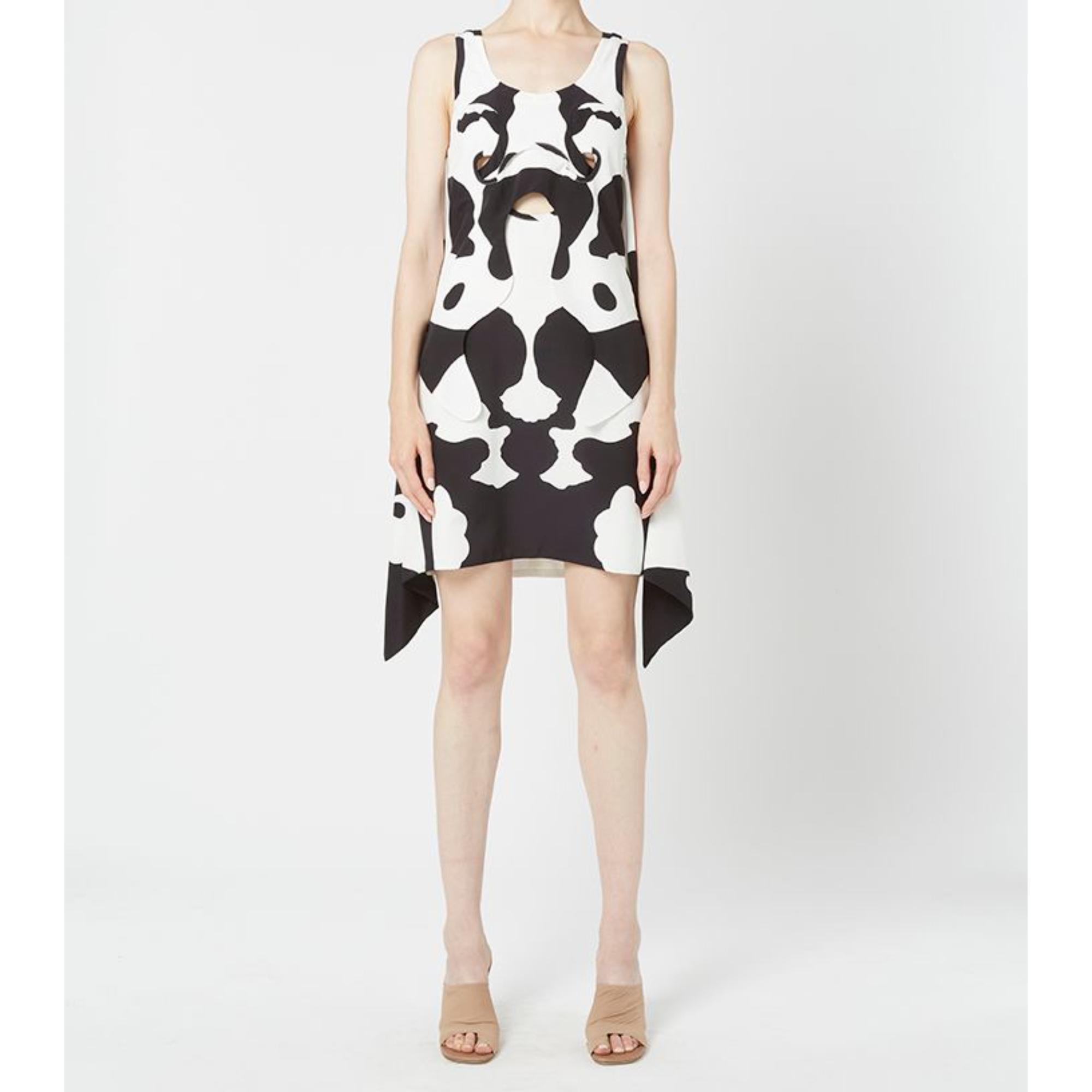 카우 프린트 실크 크레이프 드 신 드레스