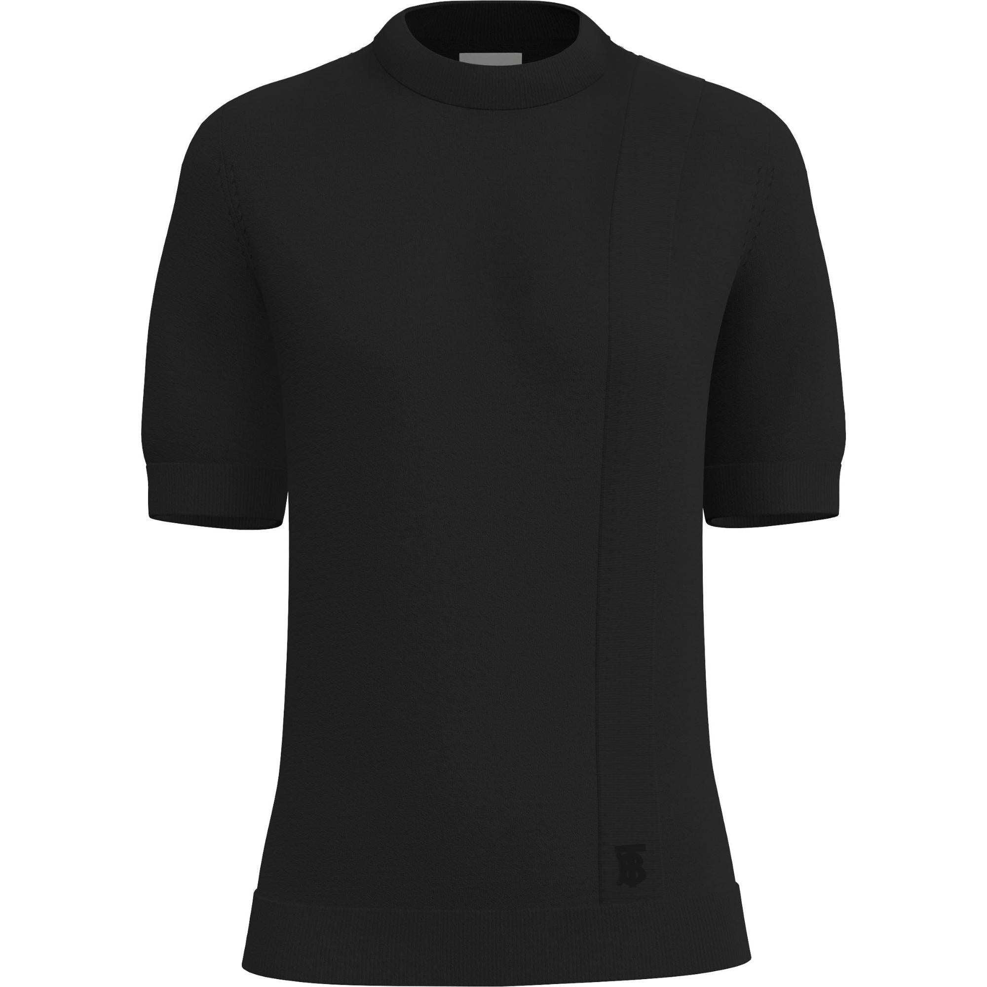 쇼트 슬리브 모노그램 모티프 울 실크 캐시미어 톱