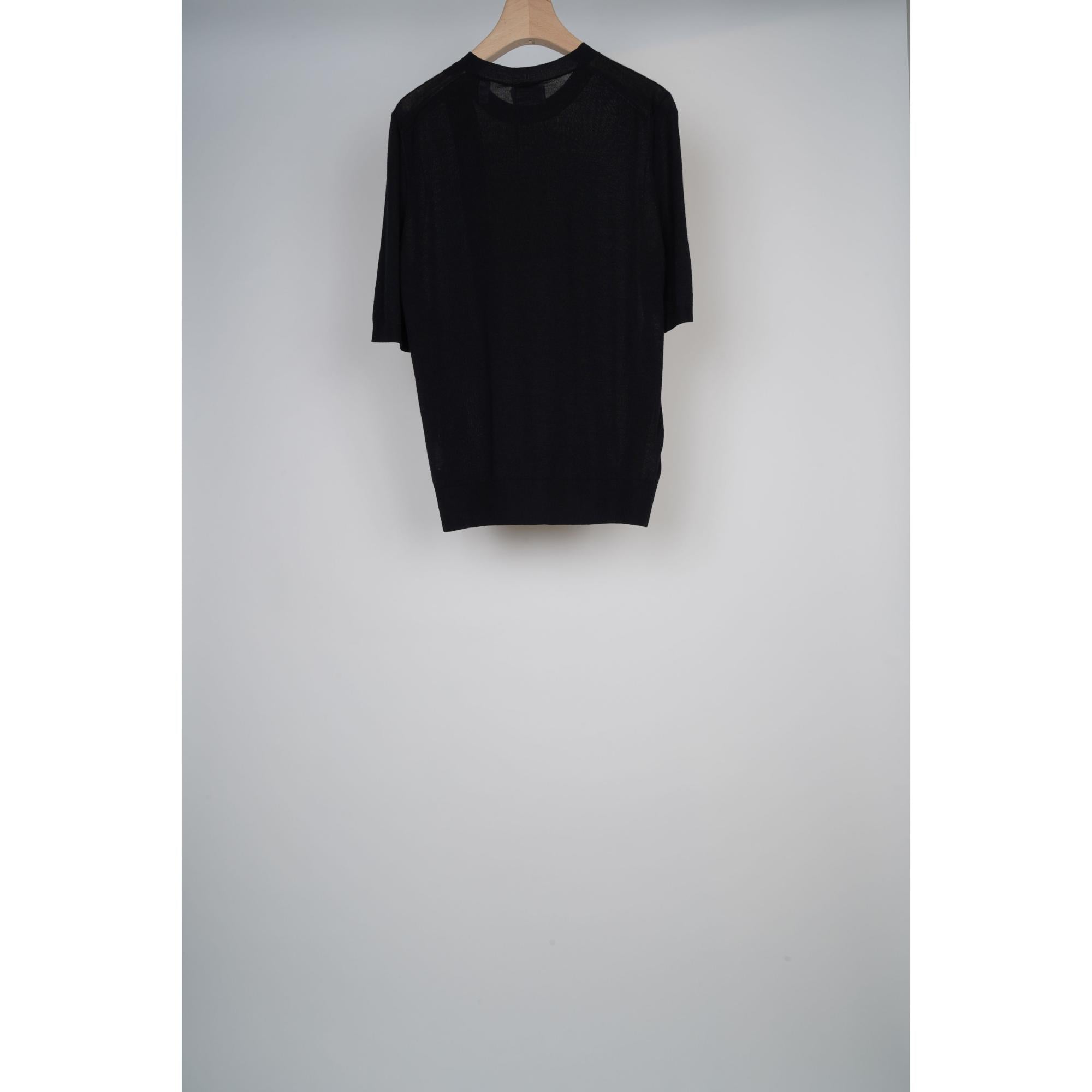 쇼트 슬리브 모노그램 모티프 울 실크 캐시미어 톱