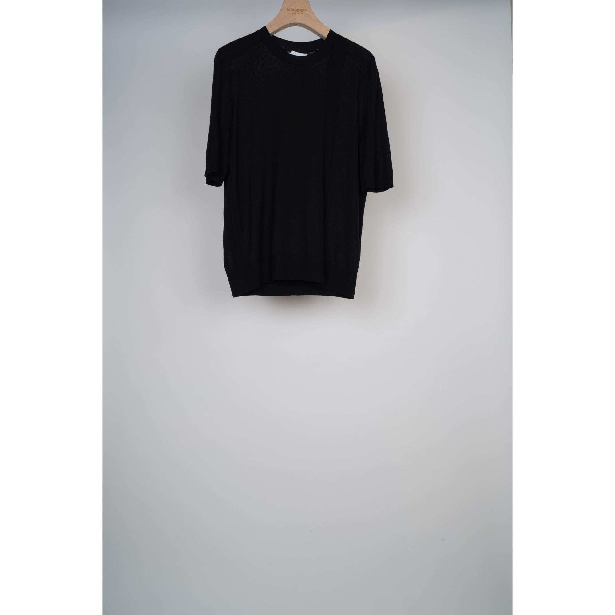 쇼트 슬리브 모노그램 모티프 울 실크 캐시미어 톱