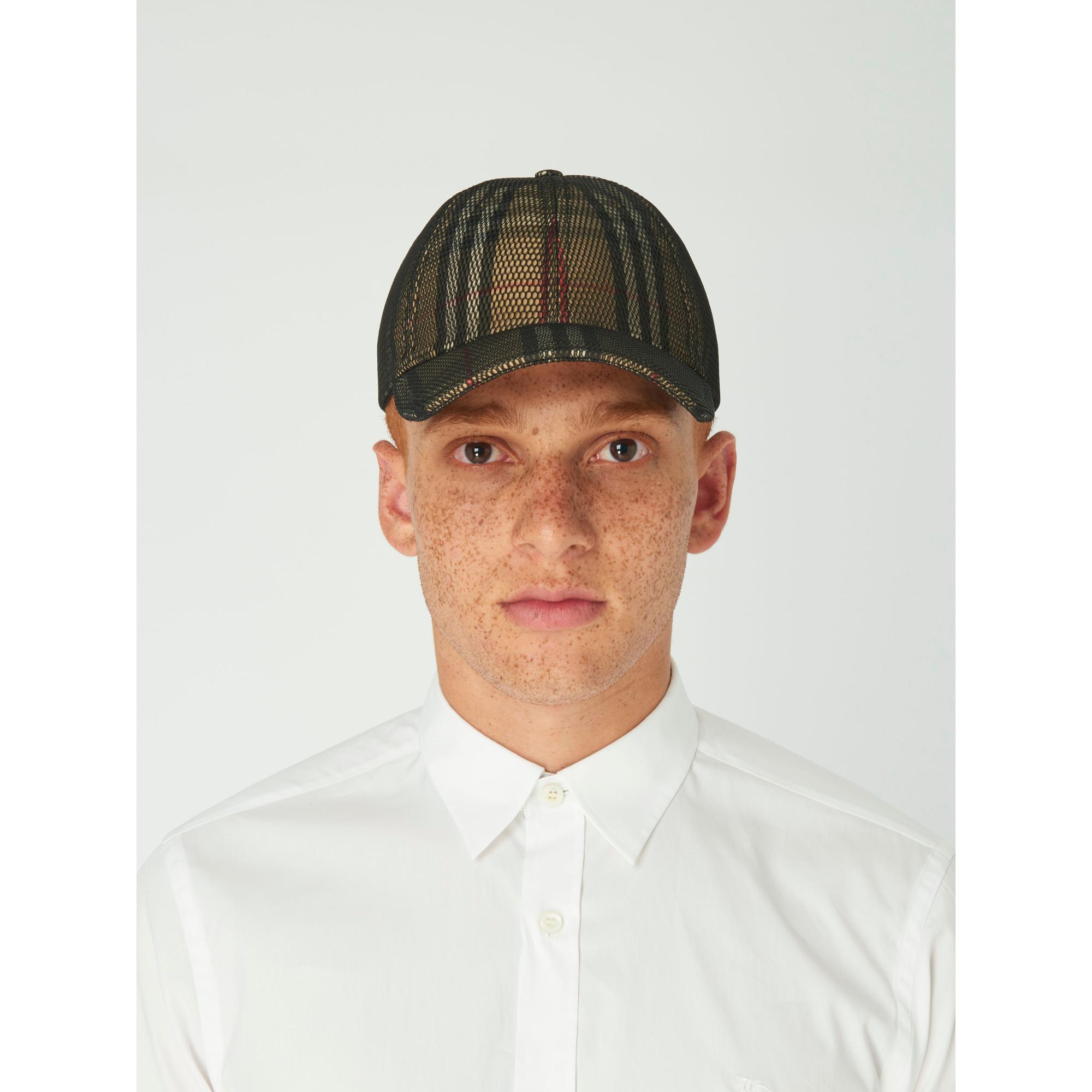 메시 오버레이 체크 야구 모자