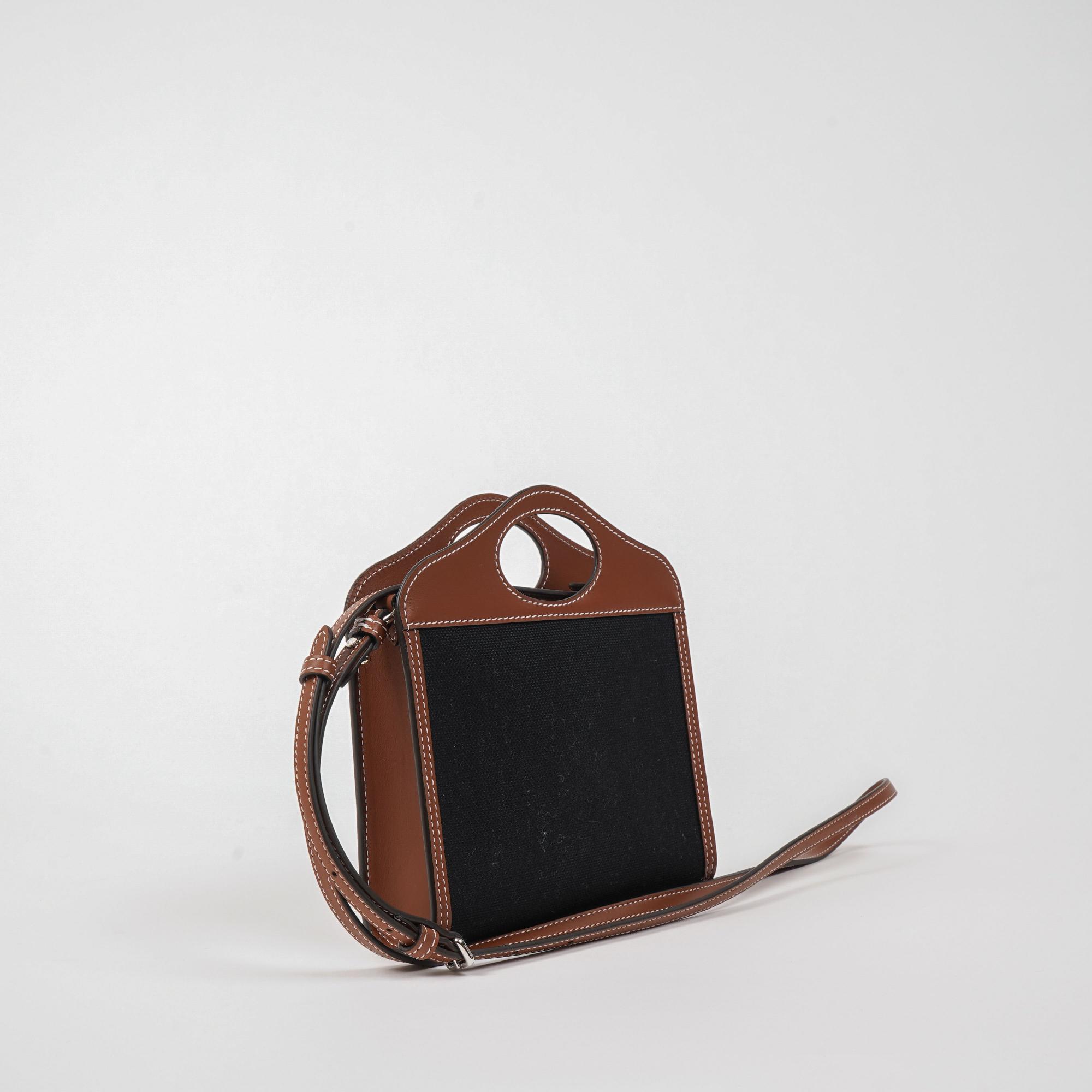 투톤 캔버스 레더 마이크로 포켓 백