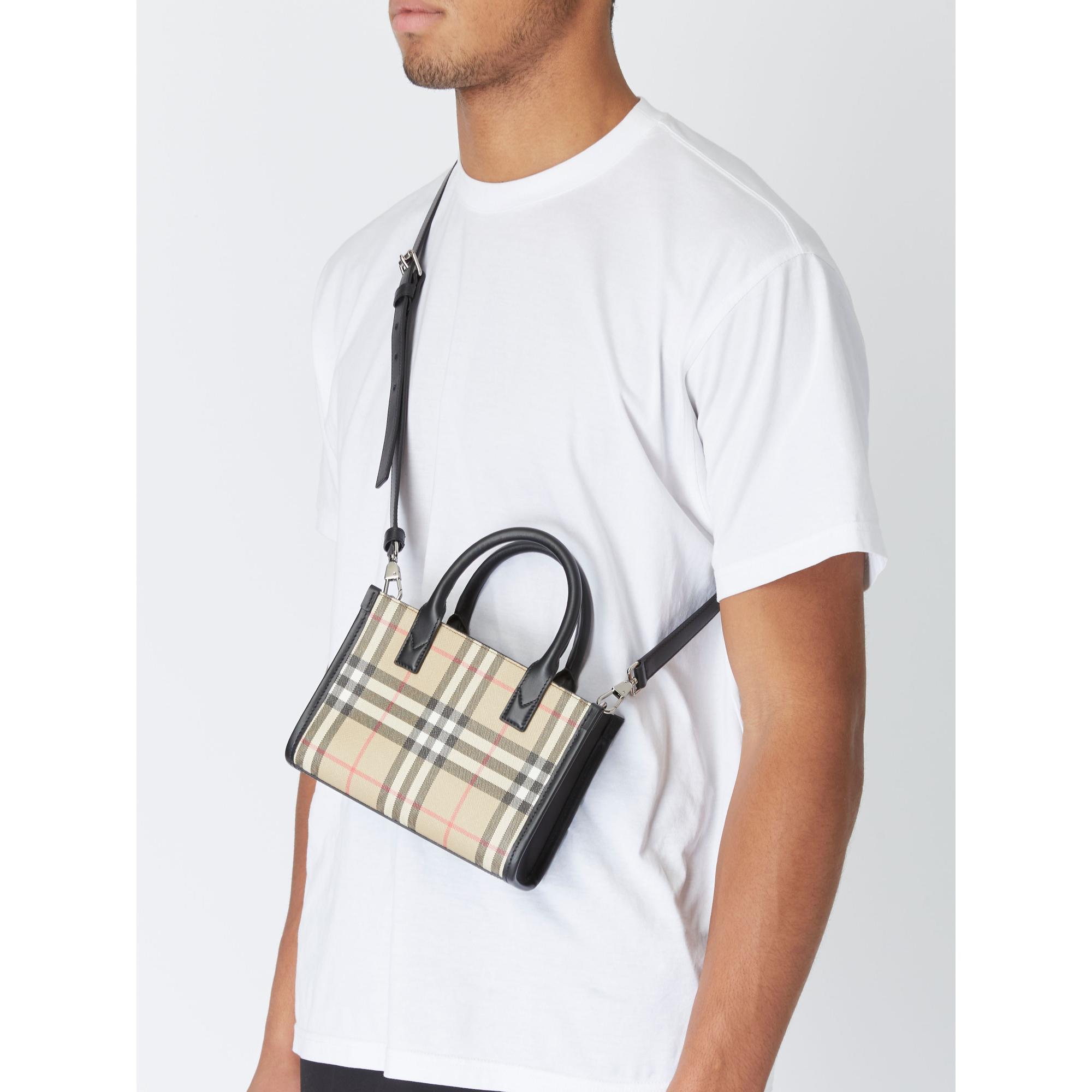 빈티지 체크 레더 미니 토트