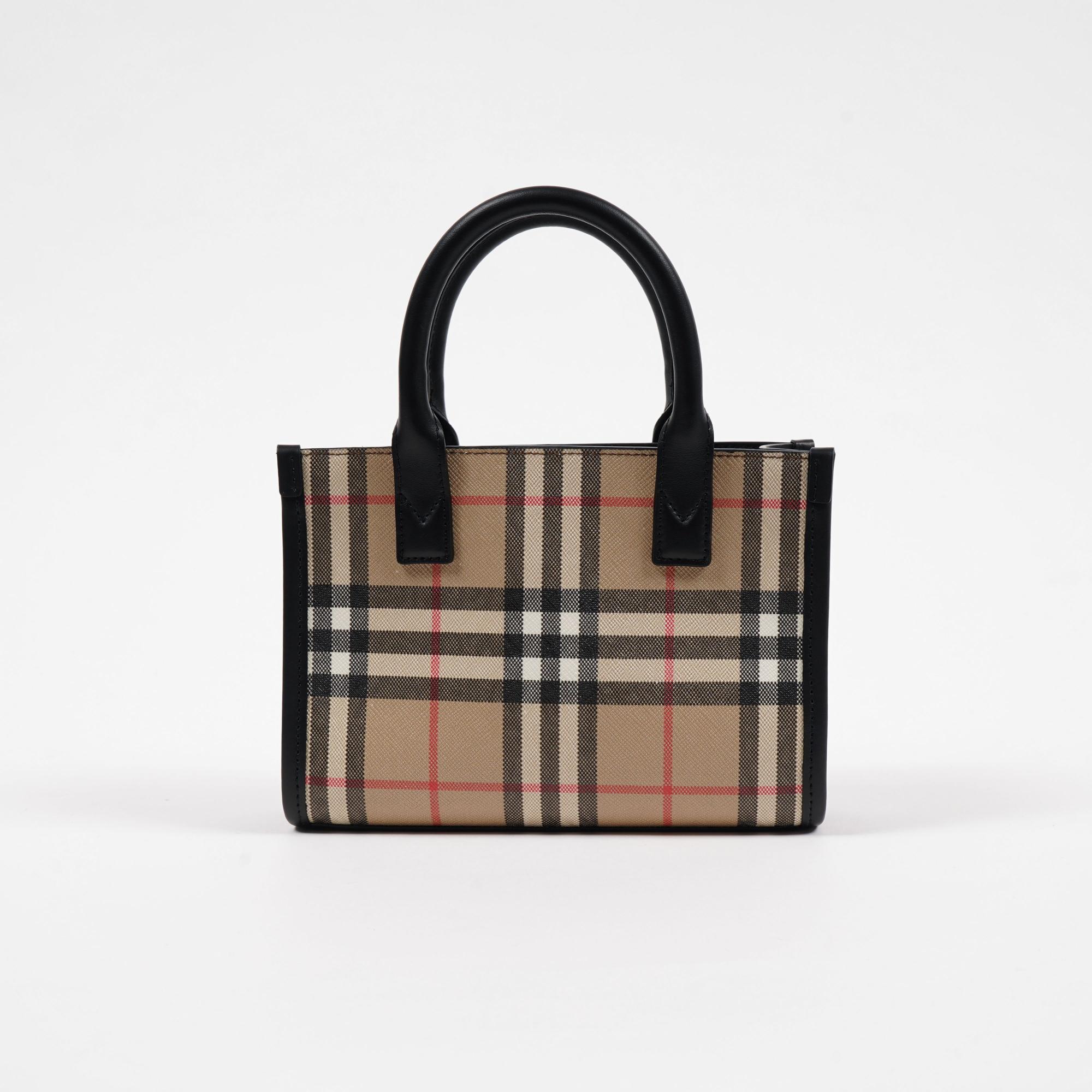 빈티지 체크 레더 미니 토트