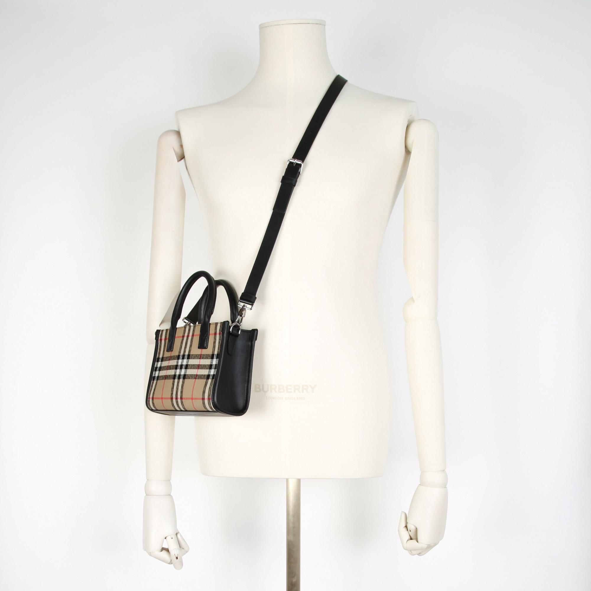 빈티지 체크 레더 미니 토트