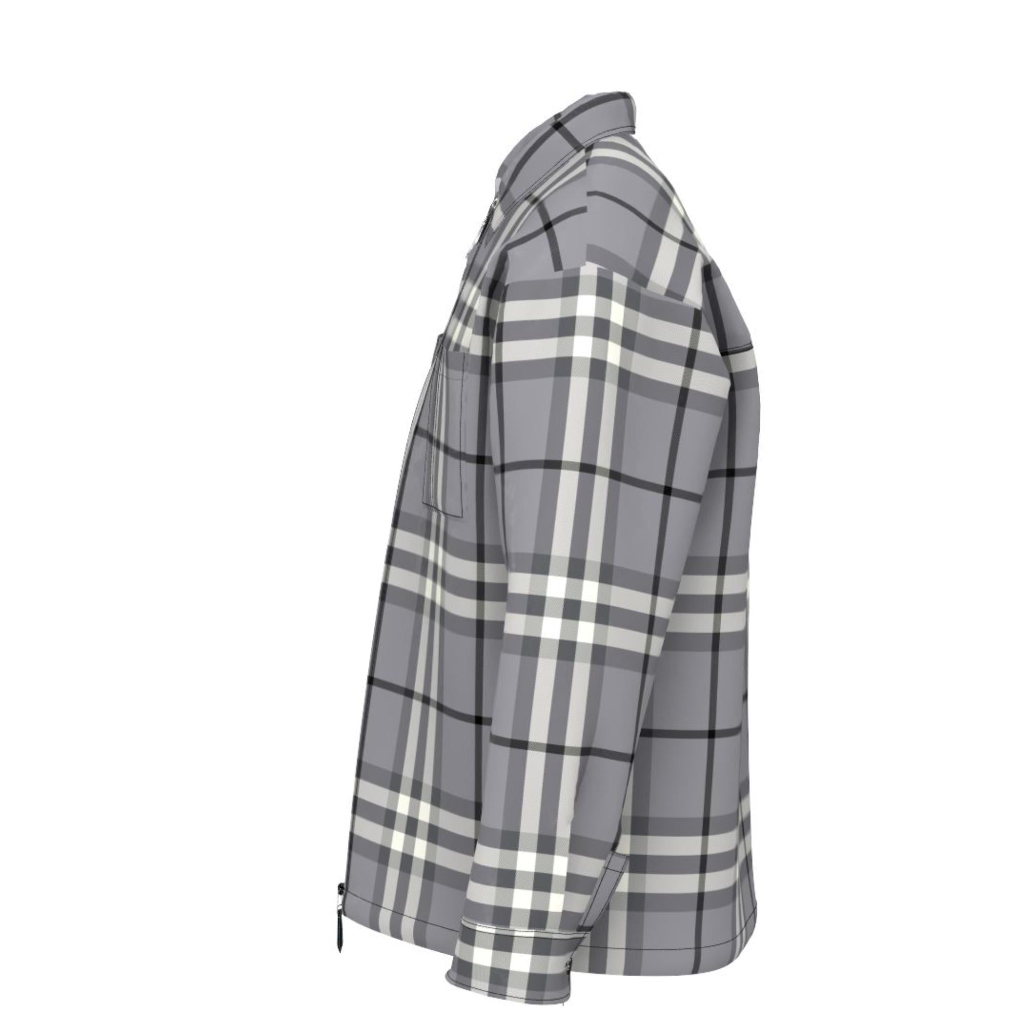 체크 코튼 지퍼 프런트 셔츠