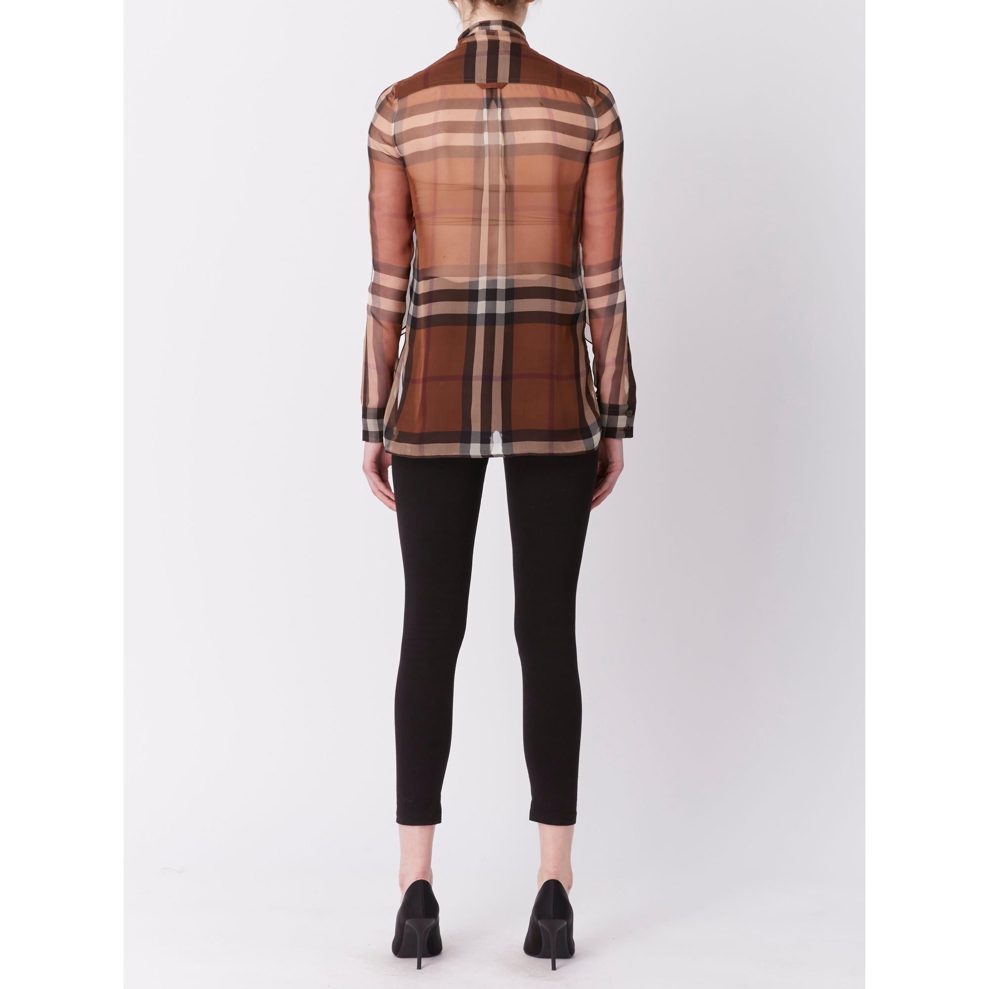 체크 실크 시폰 리본 블라우스