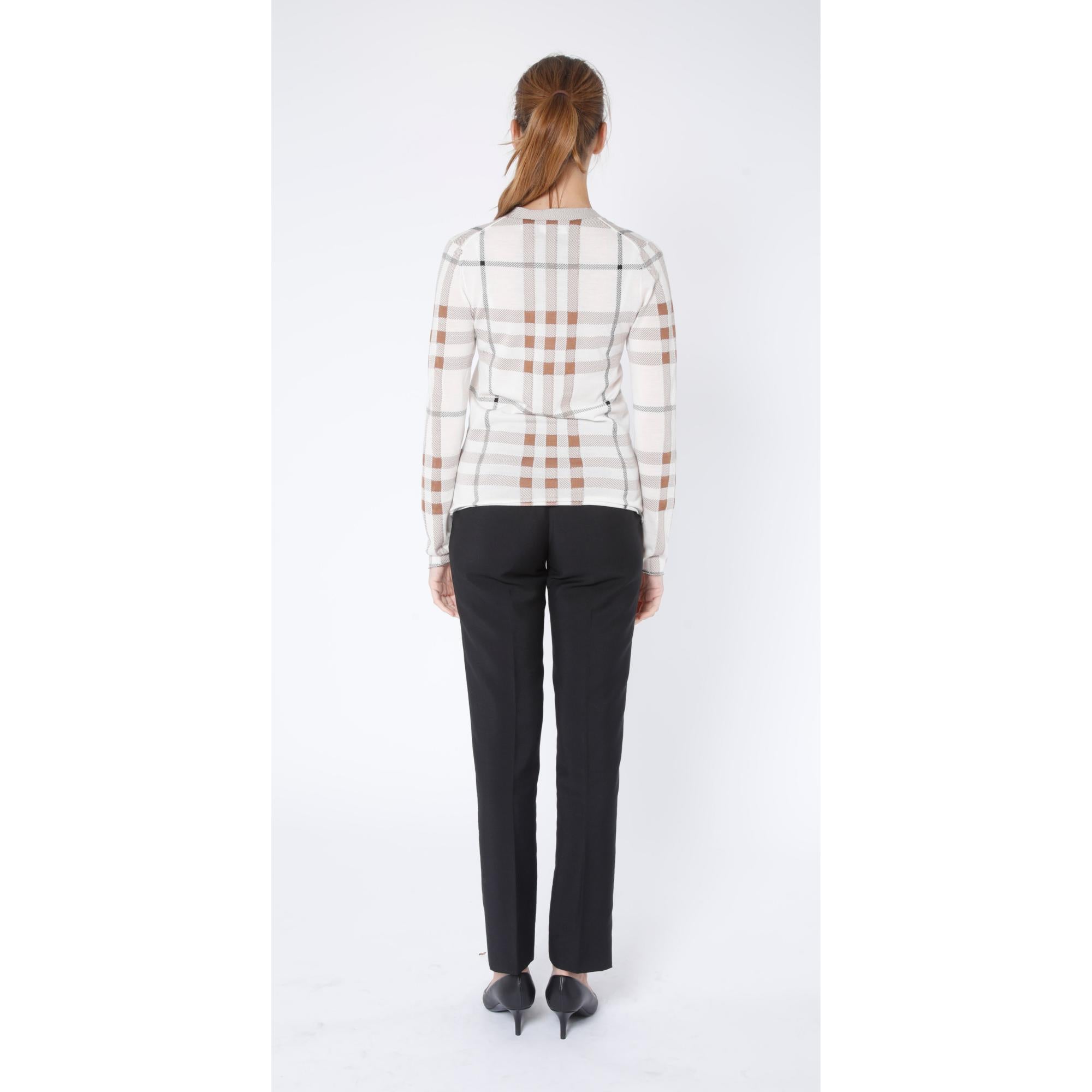 체크 인타르시아 울 실크 코튼 카디건