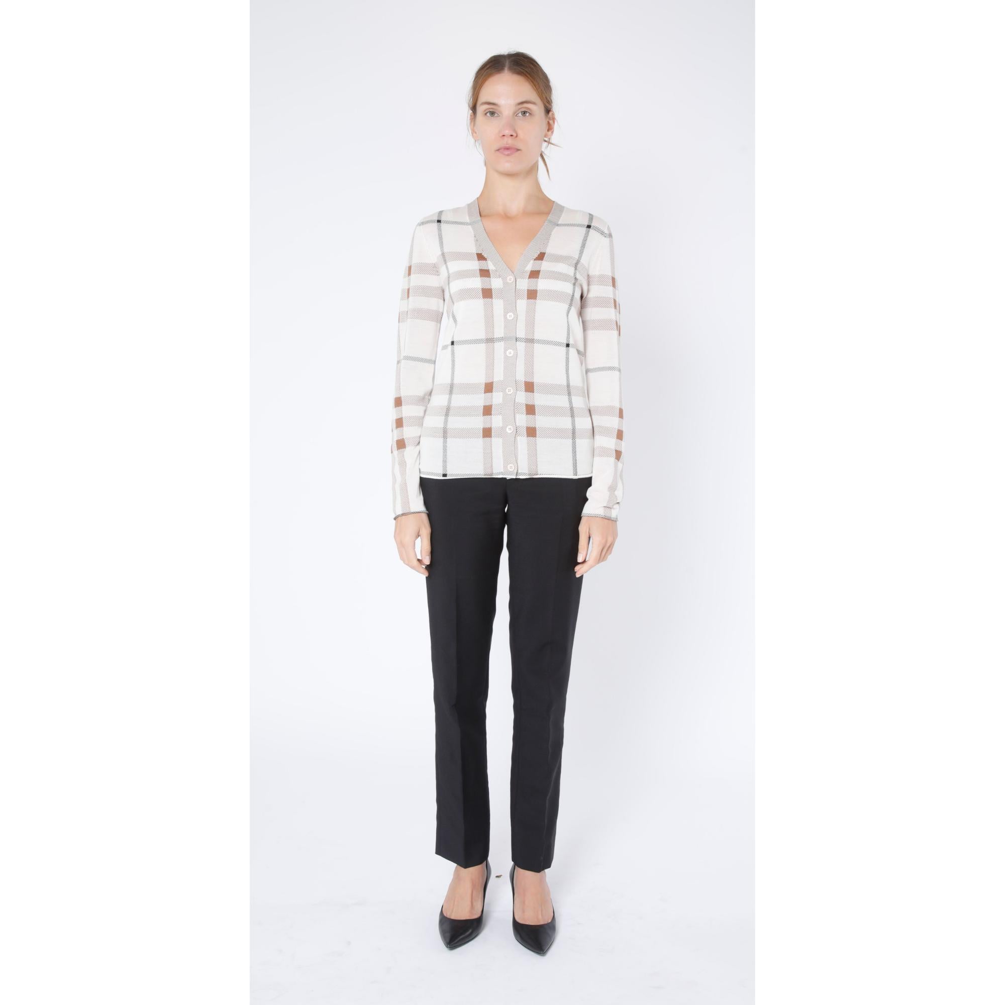 체크 인타르시아 울 실크 코튼 카디건