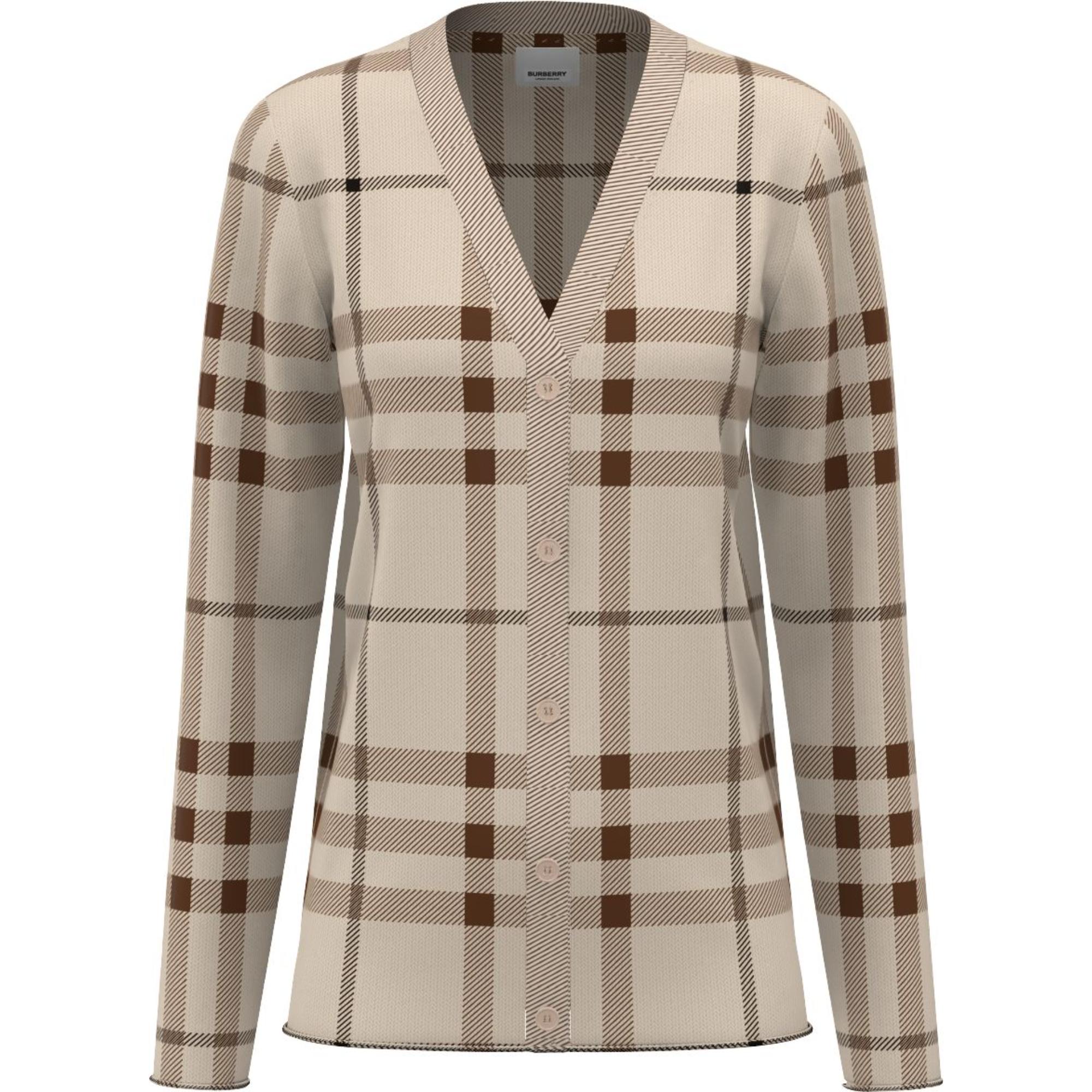 체크 인타르시아 울 실크 코튼 카디건