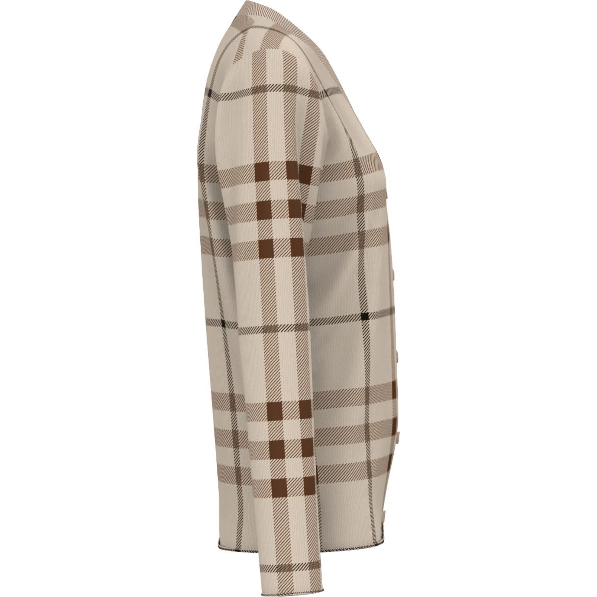 체크 인타르시아 울 실크 코튼 카디건