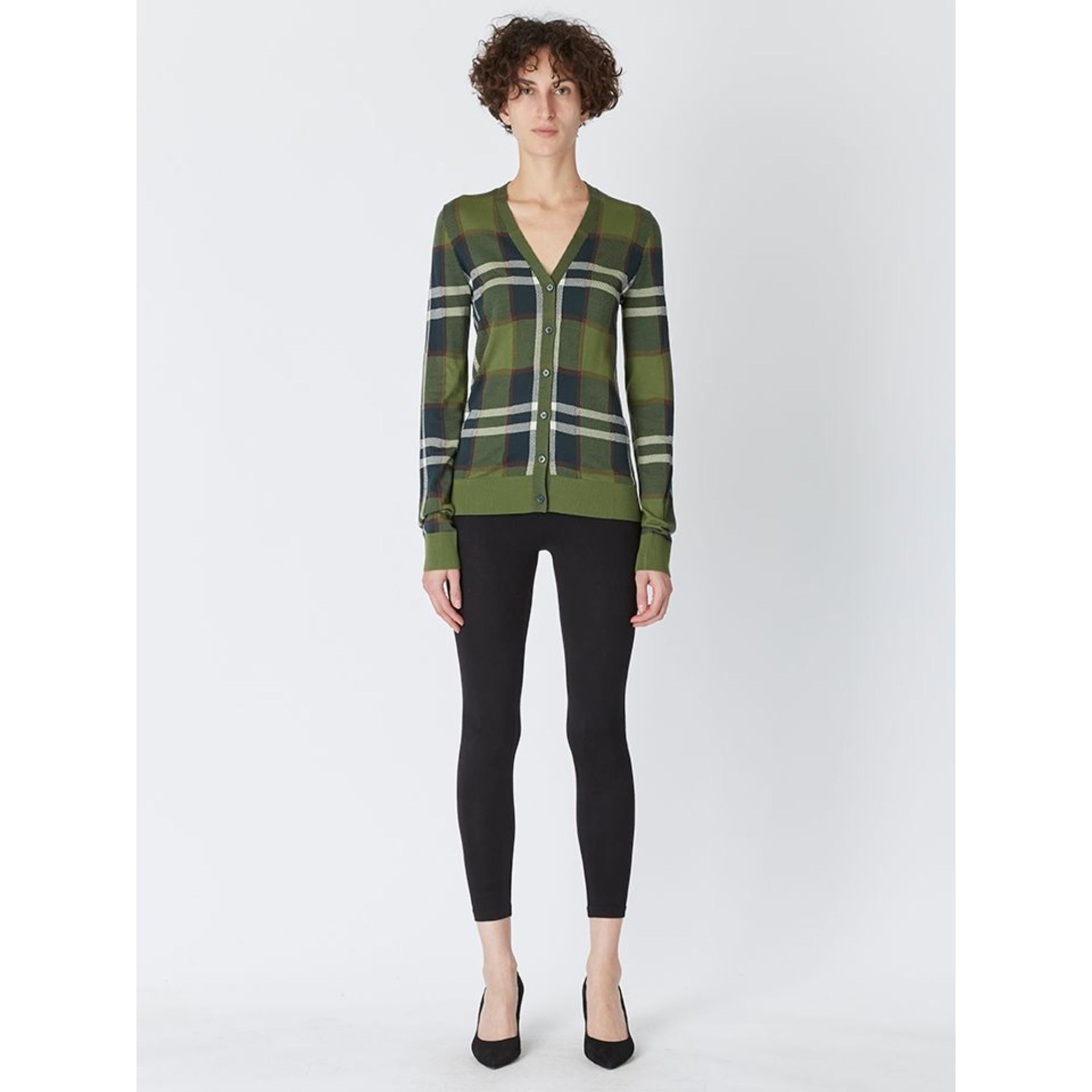 체크 인타르시아 울 실크 코튼 카디건