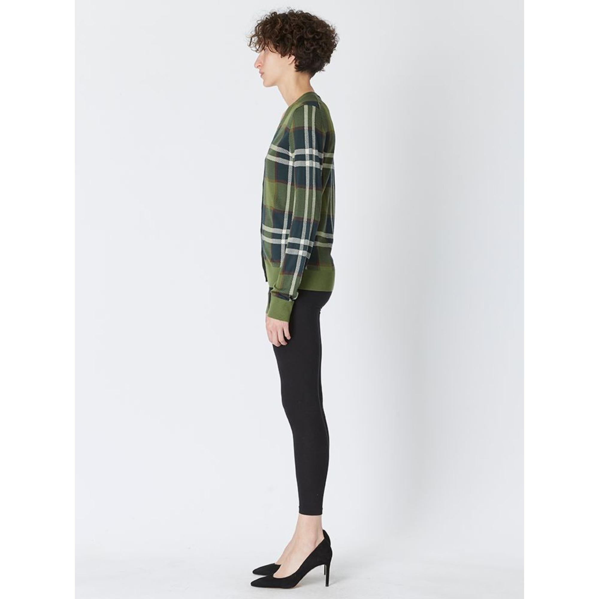 체크 인타르시아 울 실크 코튼 카디건