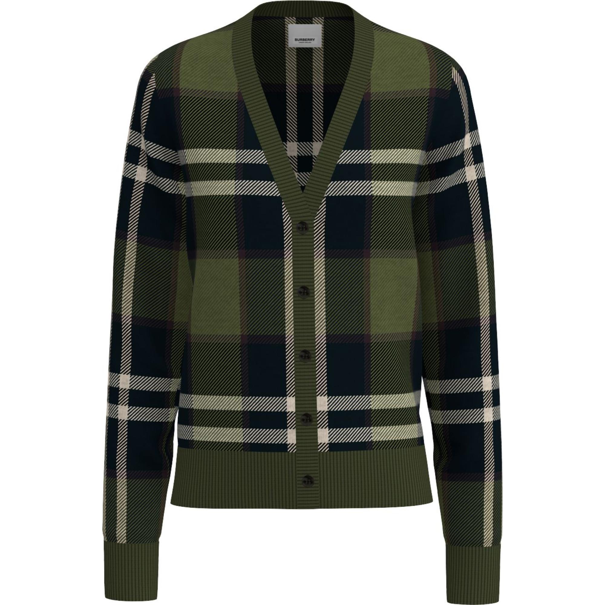 체크 인타르시아 울 실크 코튼 카디건