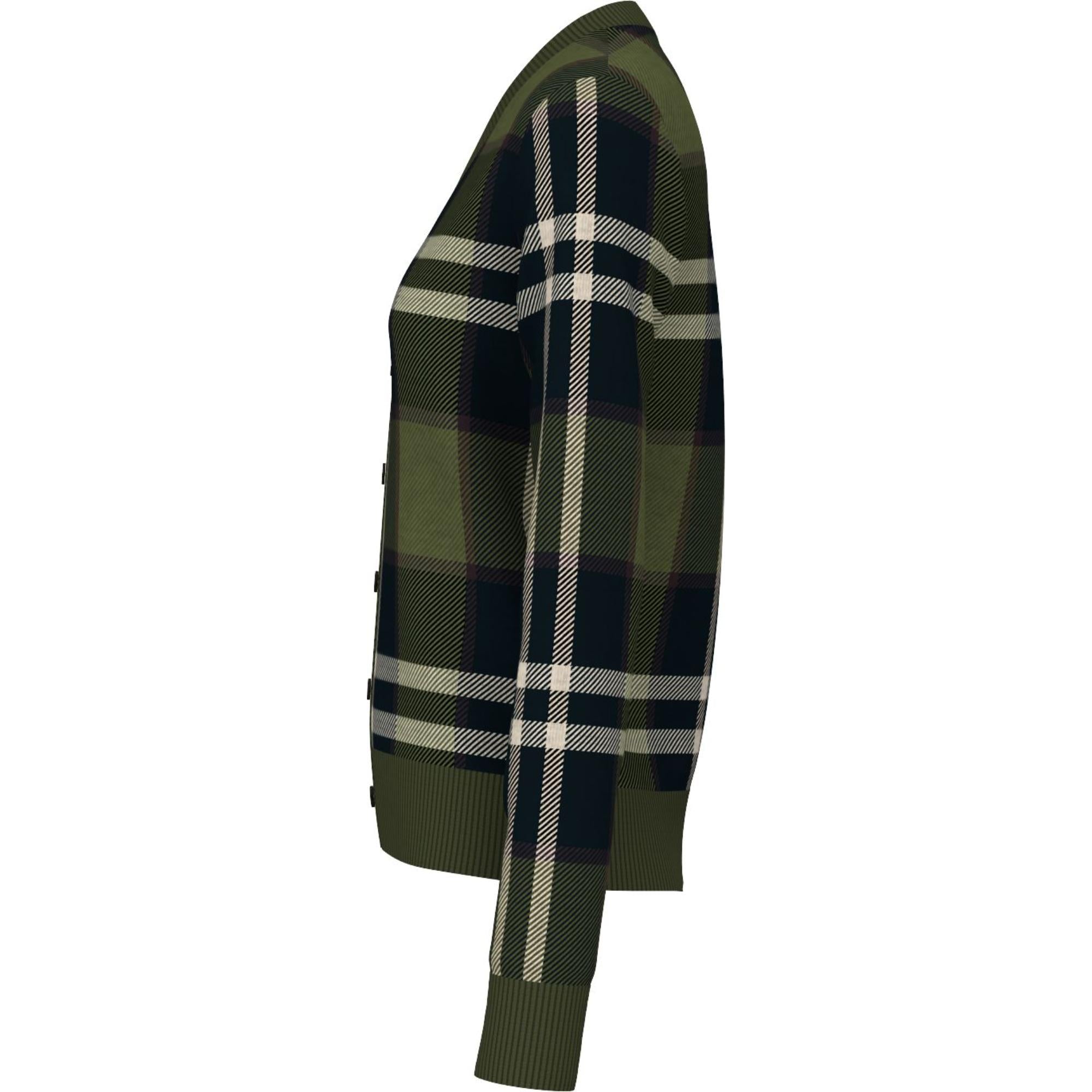 체크 인타르시아 울 실크 코튼 카디건