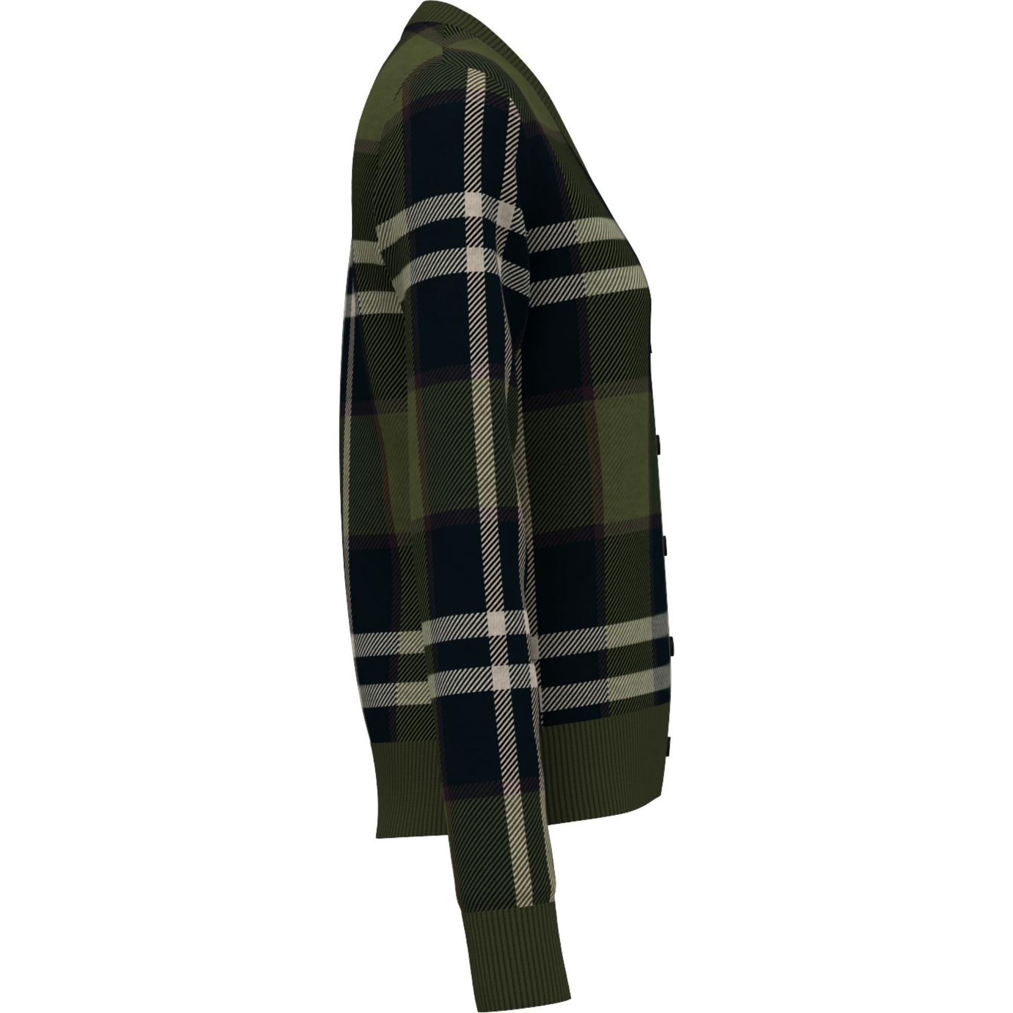 체크 인타르시아 울 실크 코튼 카디건