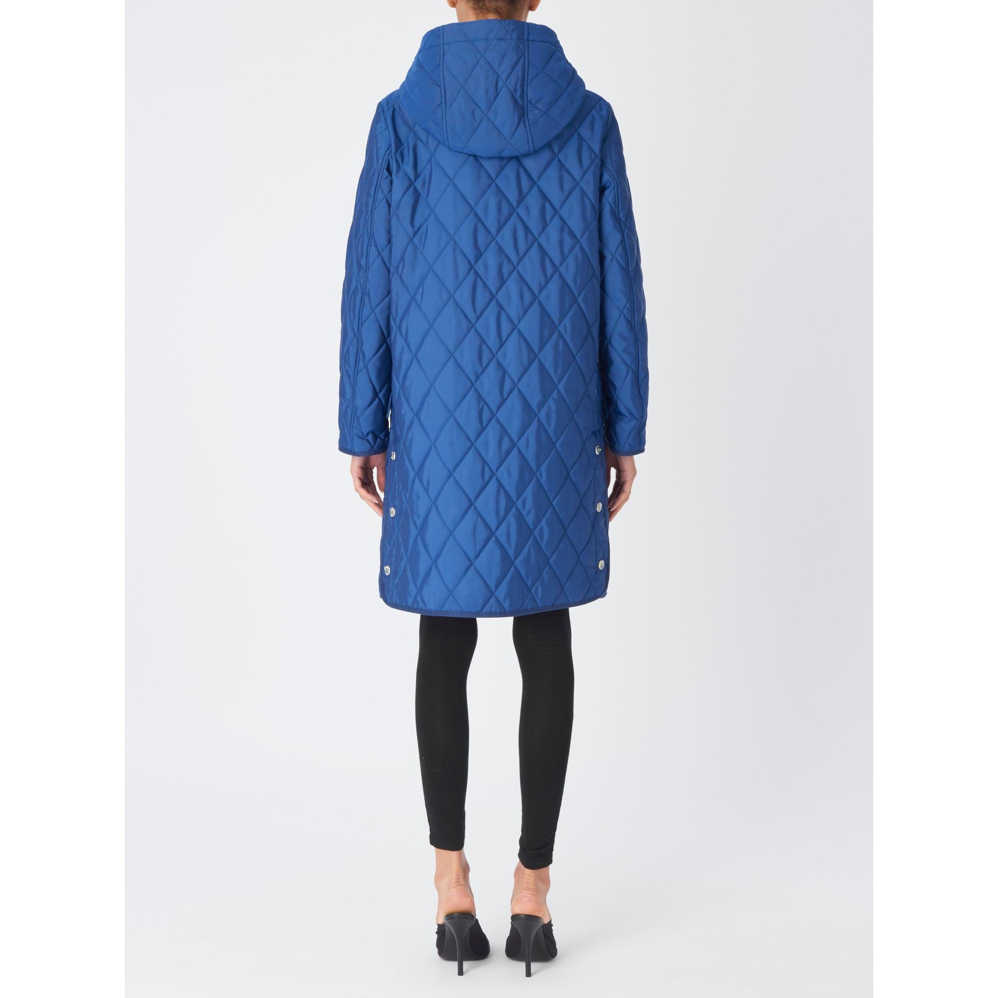 다이아몬드 퀼팅 나일론 후드 코트