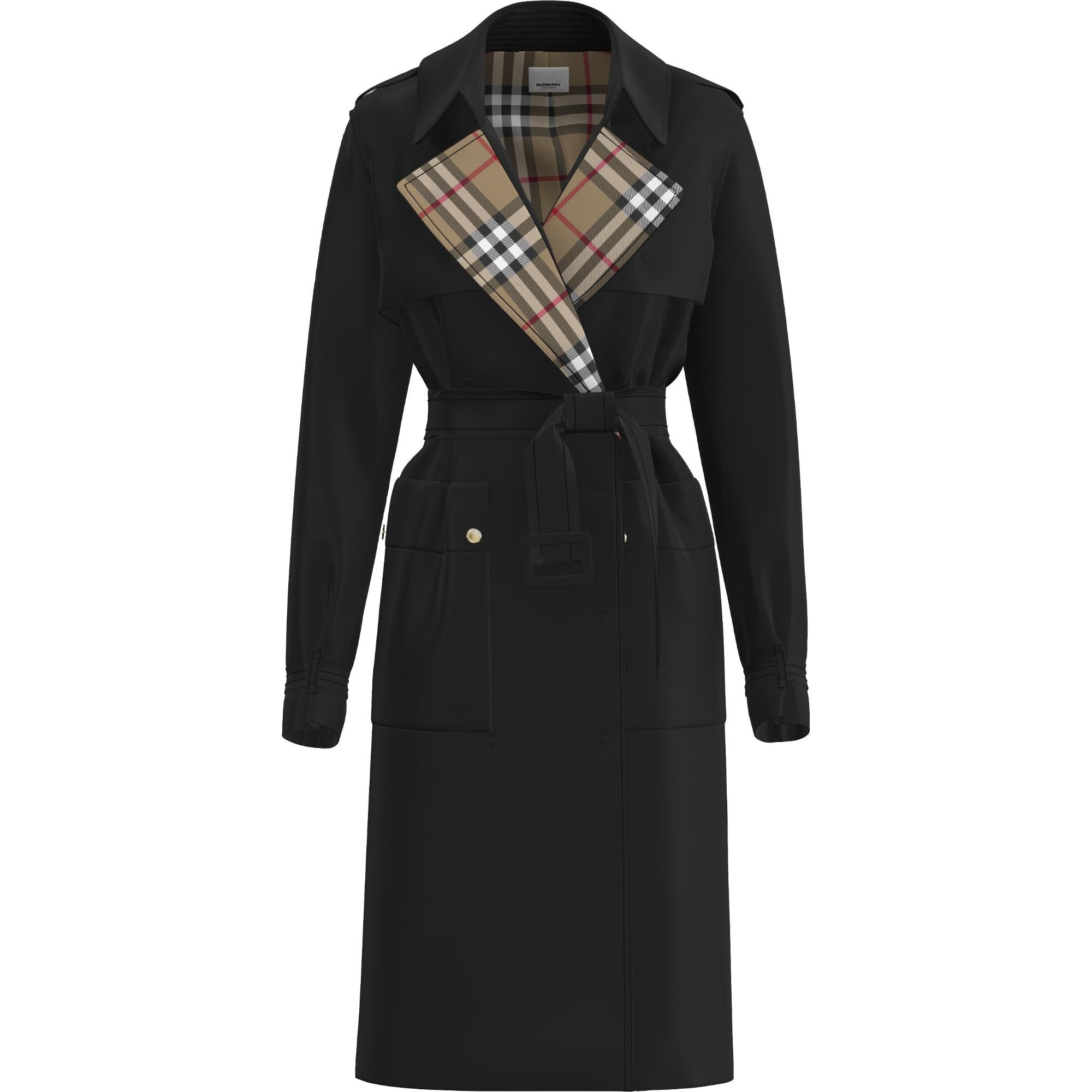 롱 체크 라펠 개버딘 트렌치코트