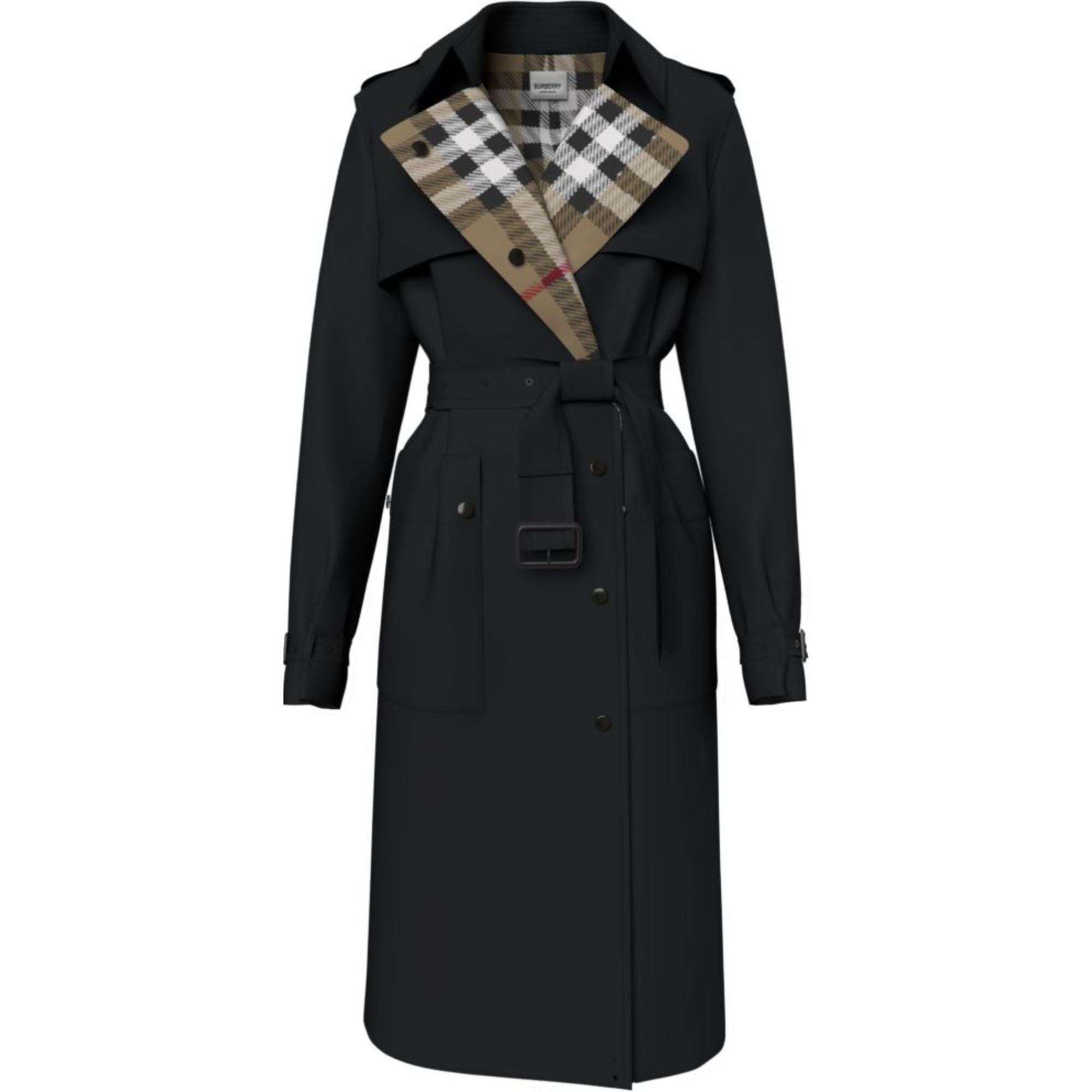 롱 체크 라펠 개버딘 트렌치코트