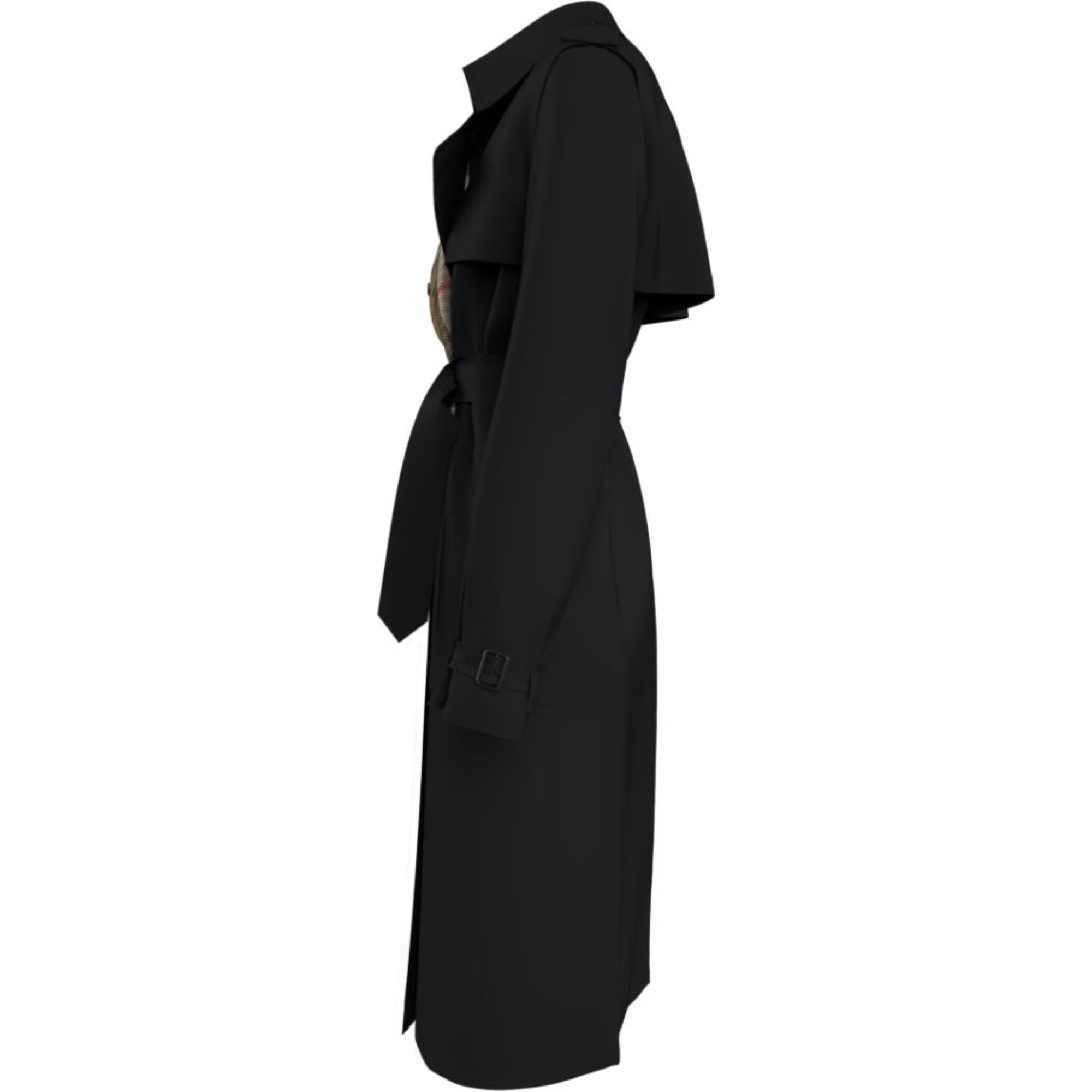 롱 체크 라펠 개버딘 트렌치코트