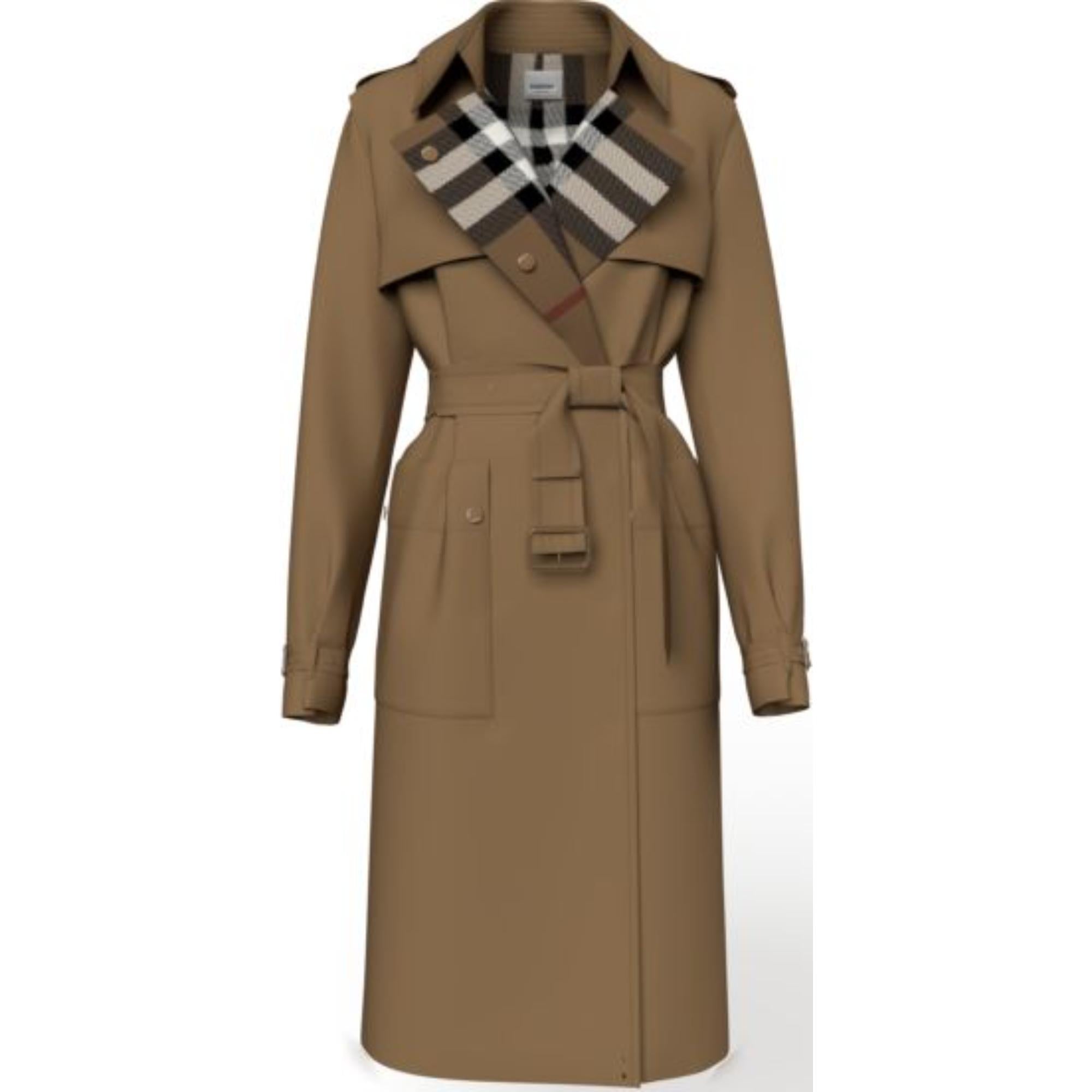 체크 패널 코튼 개버딘 트렌치코트