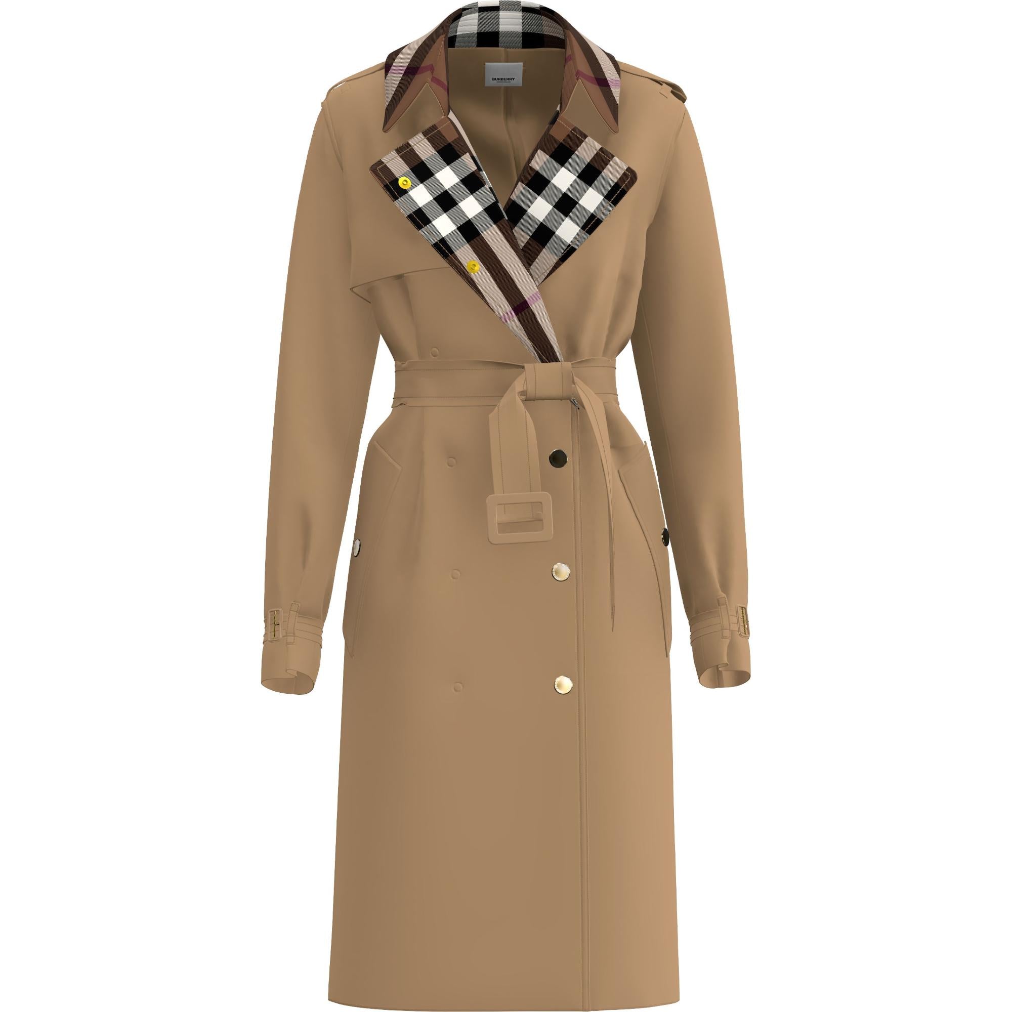 롱 체크 칼라 개버딘 트렌치코트