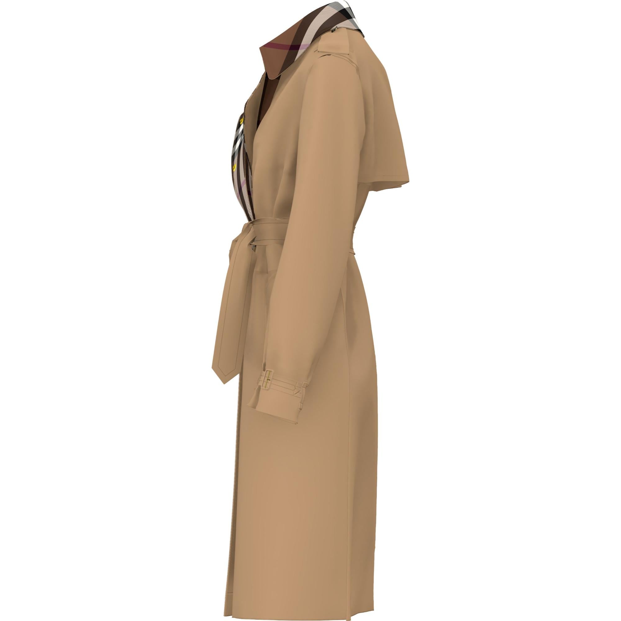 롱 체크 칼라 개버딘 트렌치코트