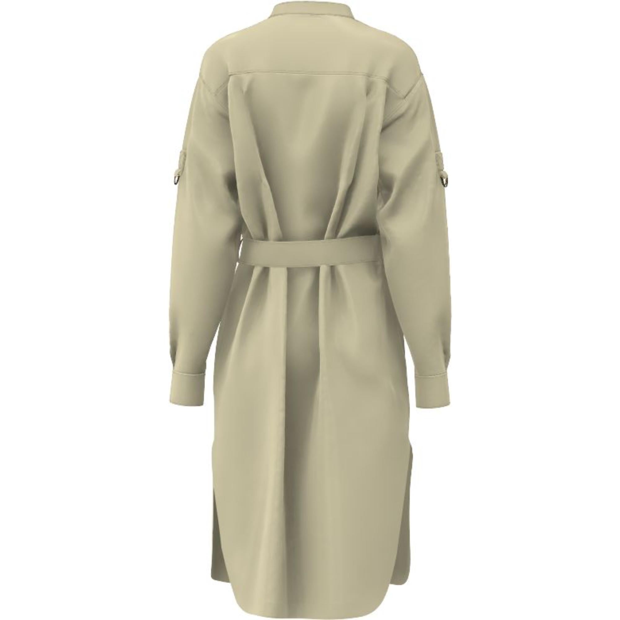 롱 슬리브 D링 디테일 실크 새틴 드레스