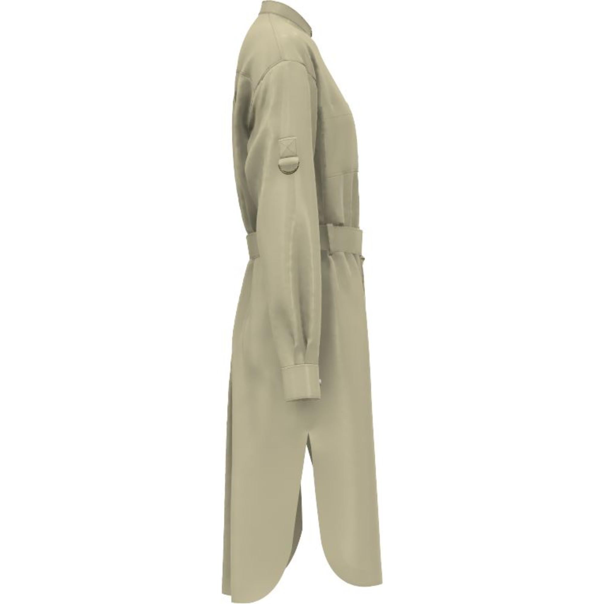 롱 슬리브 D링 디테일 실크 새틴 드레스