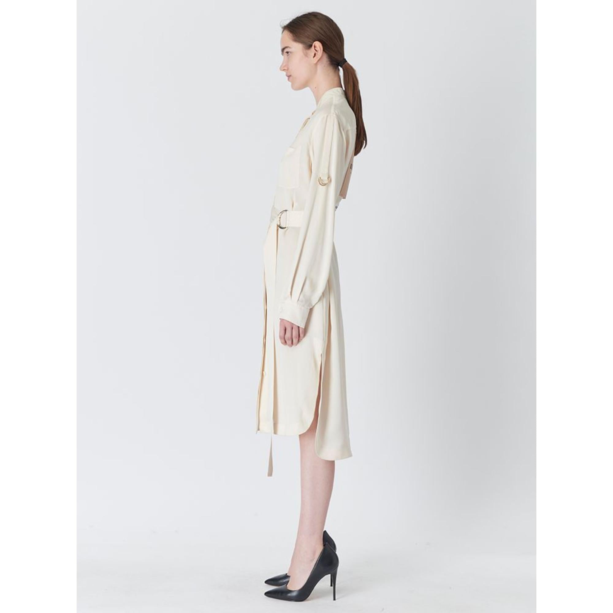 라벨 아플리케 코튼 벨트 셔츠 드레스