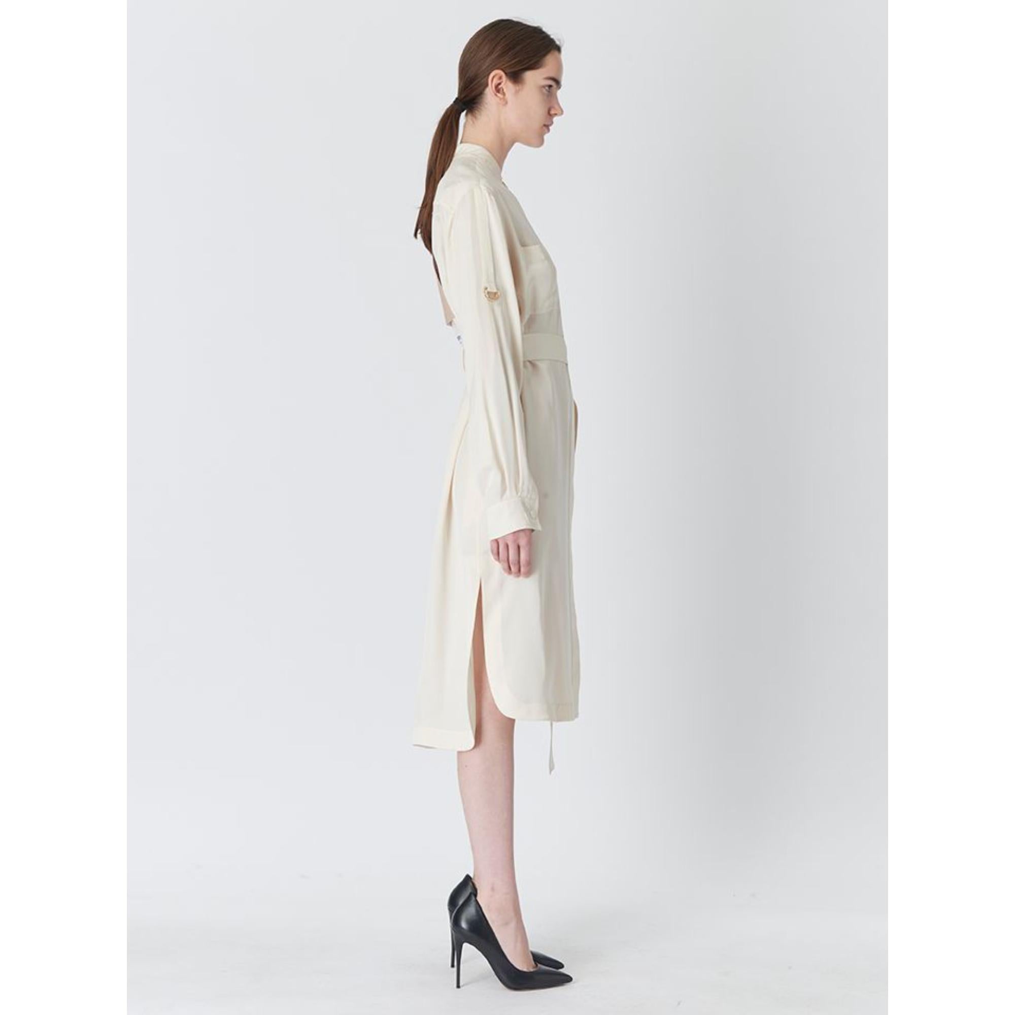 라벨 아플리케 코튼 벨트 셔츠 드레스