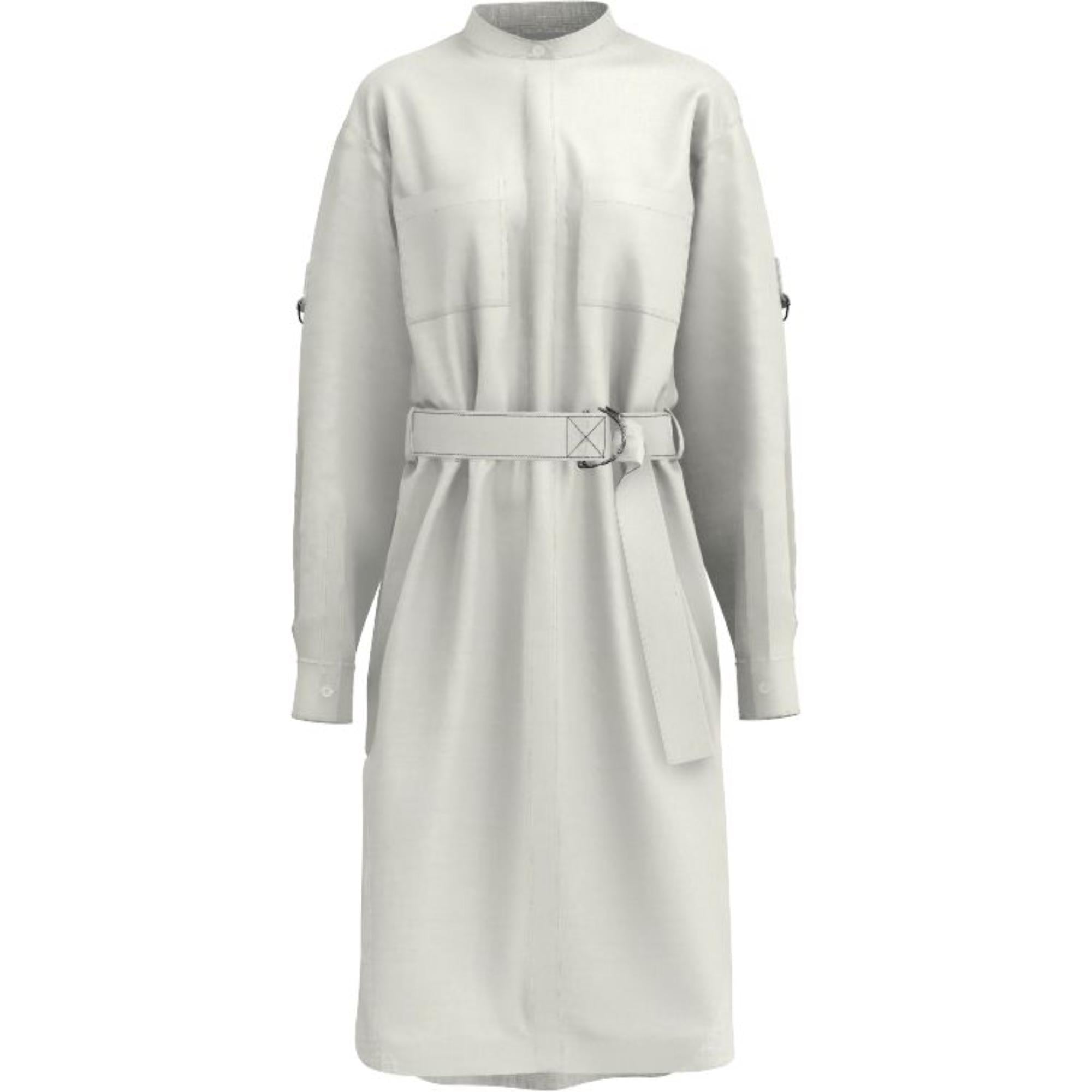 라벨 아플리케 코튼 벨트 셔츠 드레스