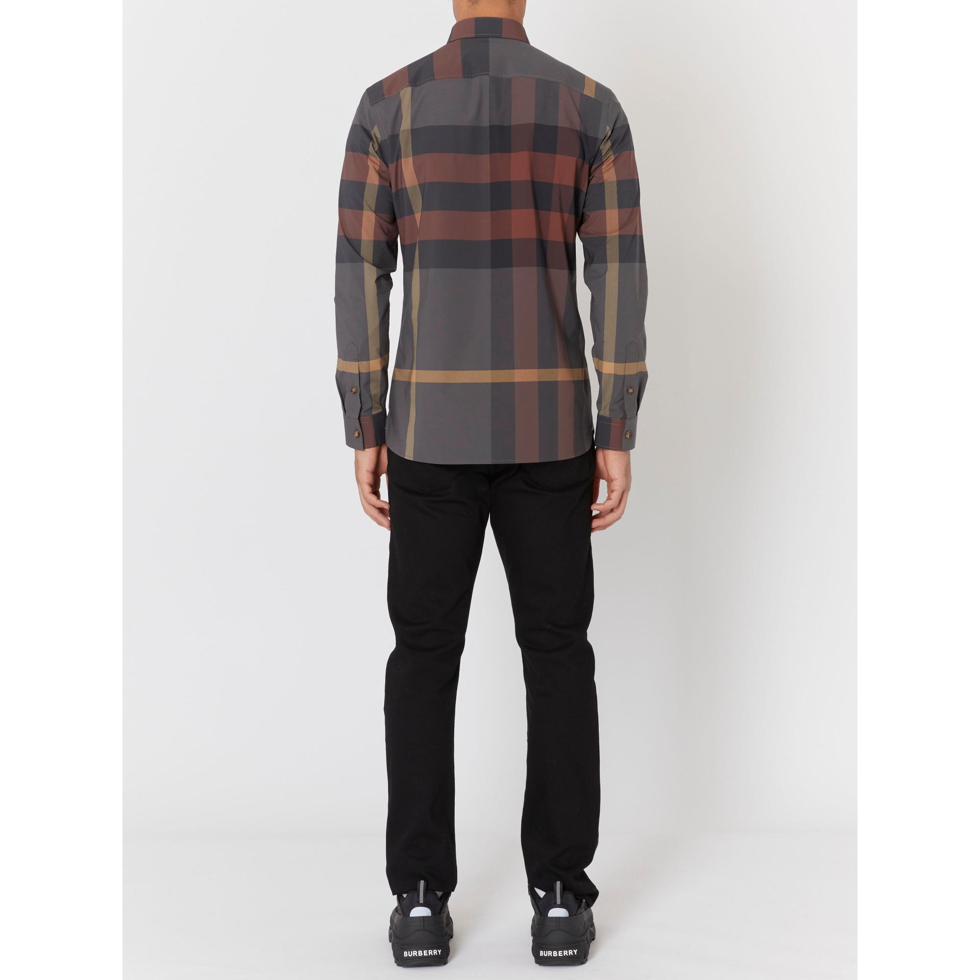 체크 스트레치 코튼 포플린 셔츠