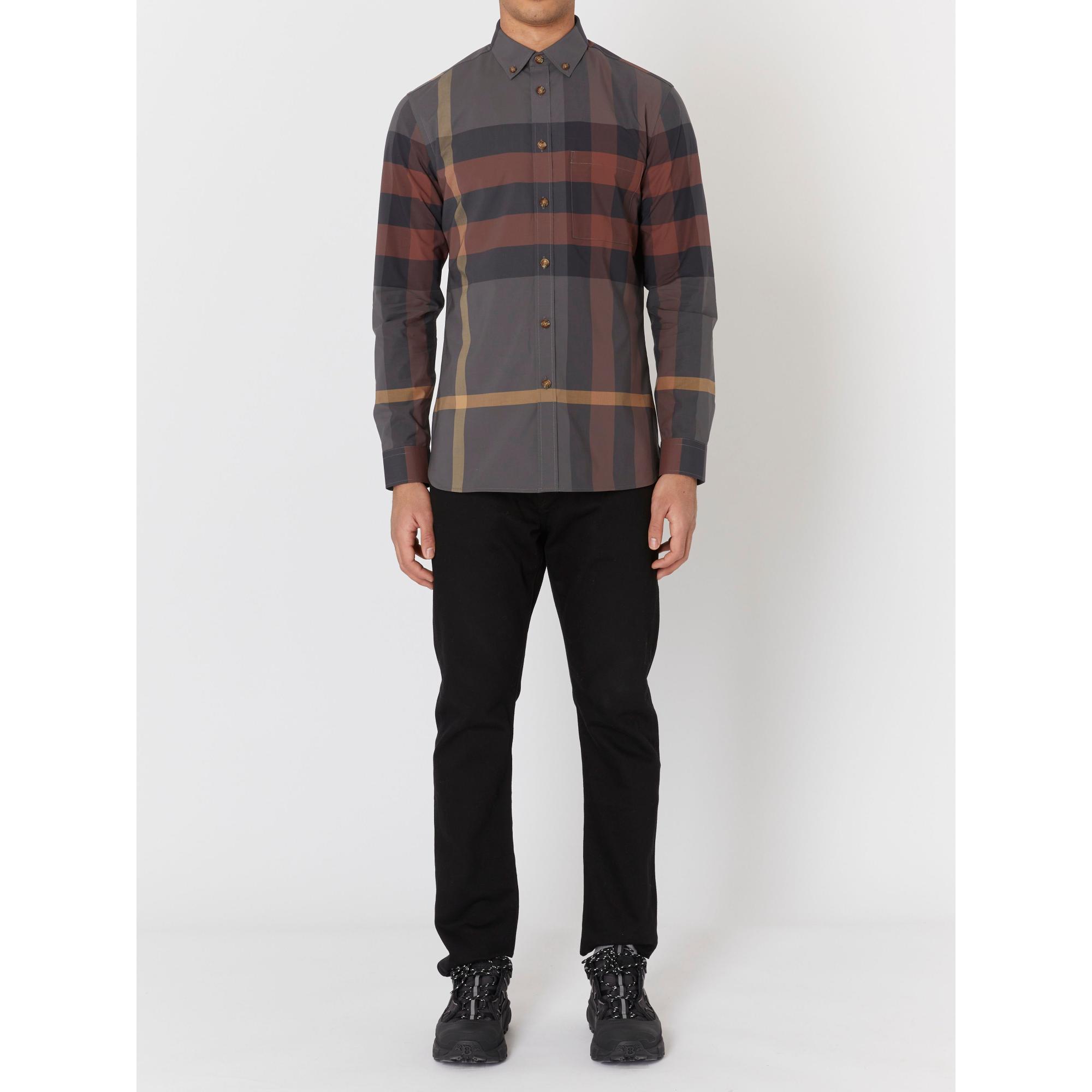 체크 스트레치 코튼 포플린 셔츠