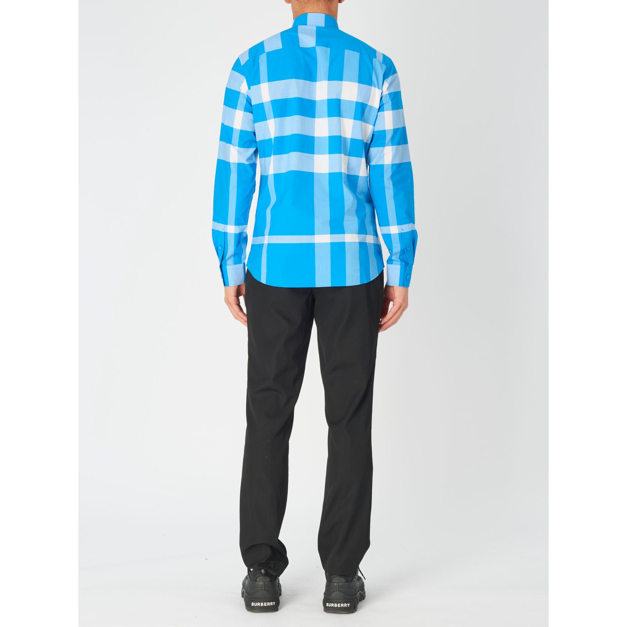 체크 스트레치 코튼 포플린 셔츠