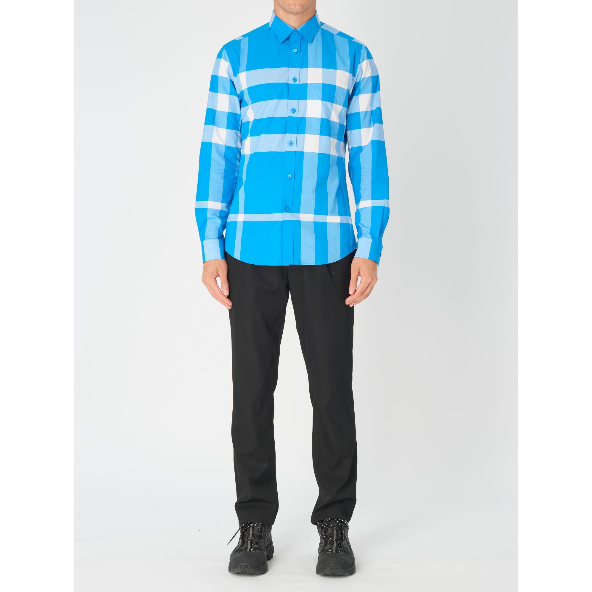 체크 스트레치 코튼 포플린 셔츠