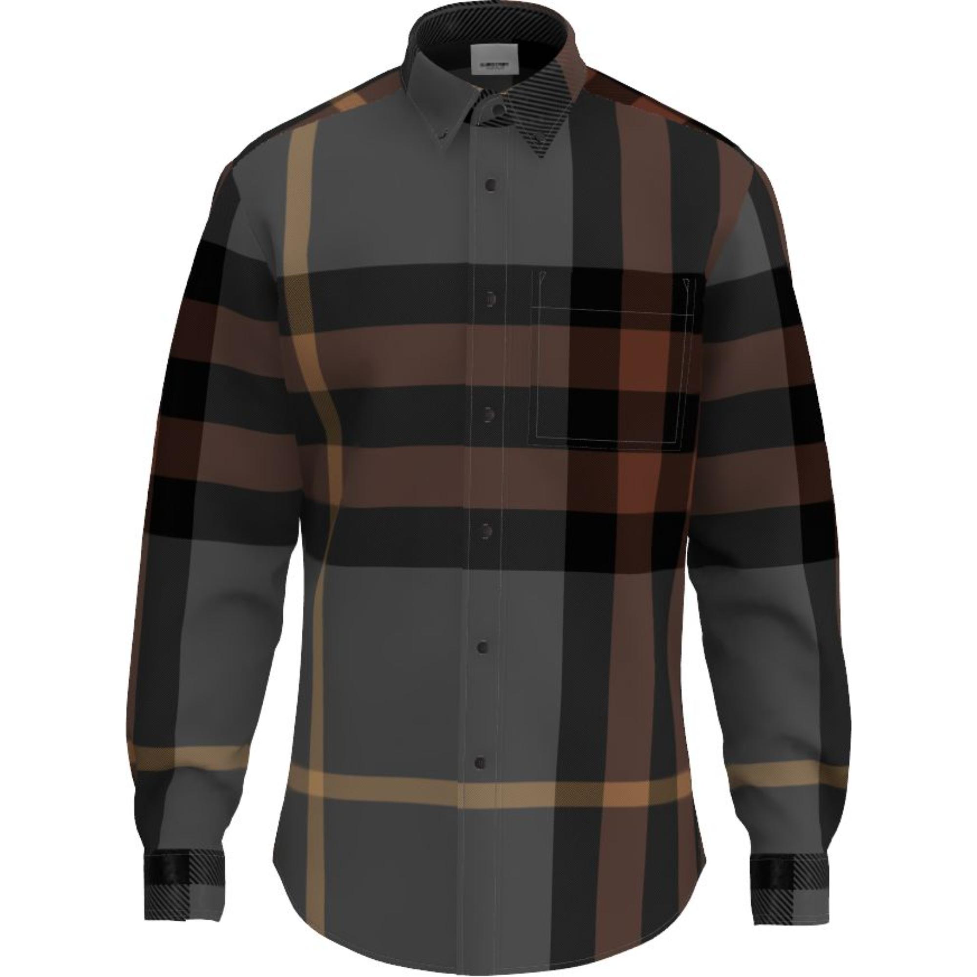 체크 스트레치 코튼 포플린 셔츠